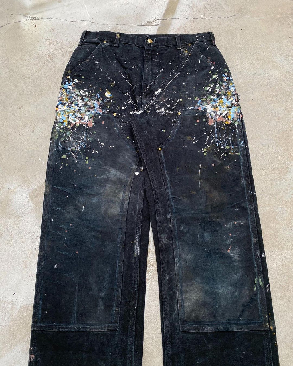 1990s Faded Black Carhartt Painted Double Knee Pants