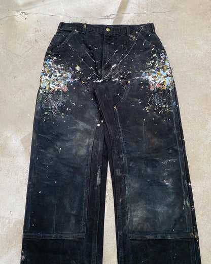 1990s Faded Black Carhartt Painted Double Knee Pants