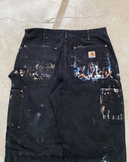 1990s Faded Black Carhartt Painted Double Knee Pants