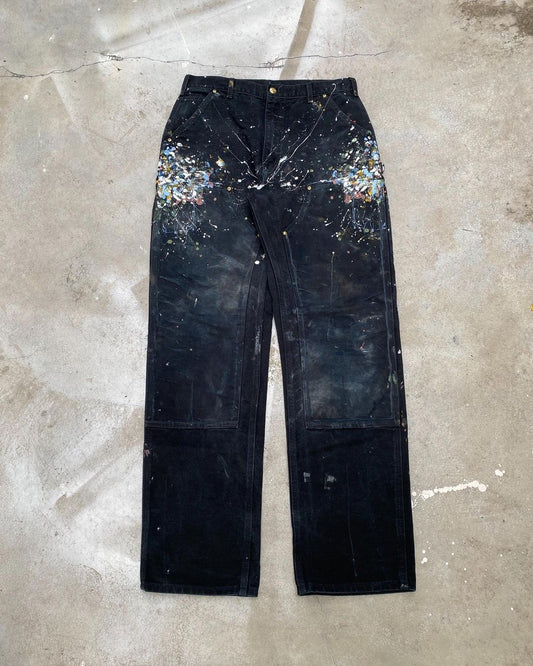 1990s Faded Black Carhartt Painted Double Knee Pants