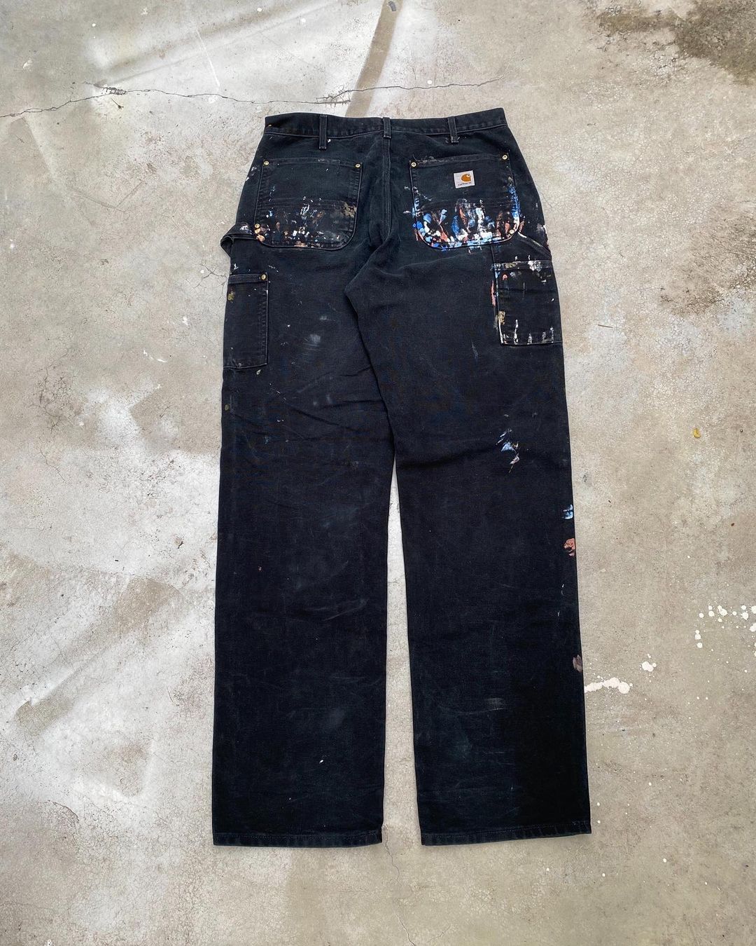 1990s Faded Black Carhartt Painted Double Knee Pants