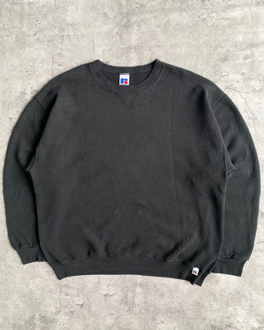 1990S RUSSELL FADED BLACK BLANK CREWNECK SWEATSHIRTS (L)