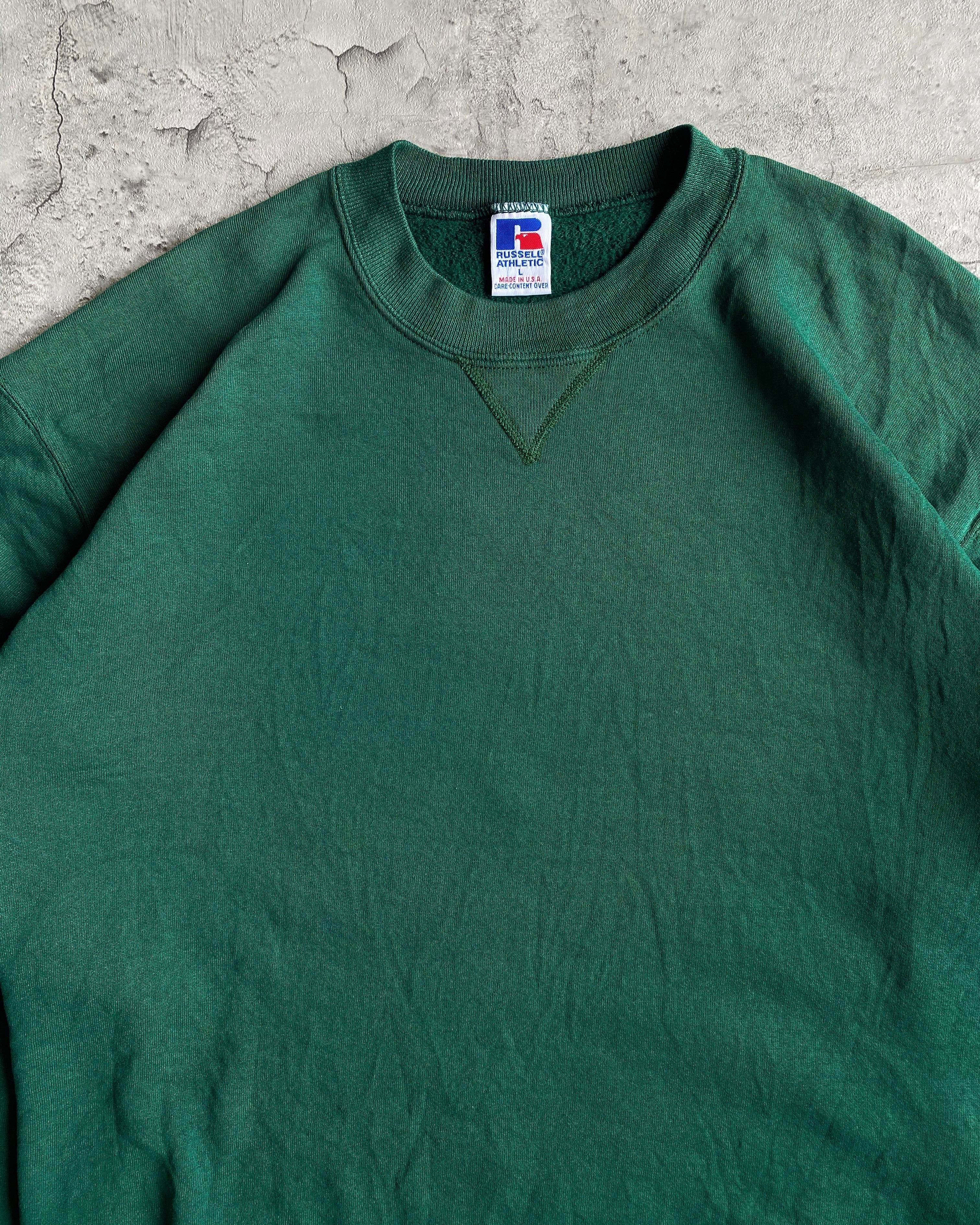 1990S RUSSELL EMERALD GREEN BLANK CREWNECK SWEATSHIRT (L)
