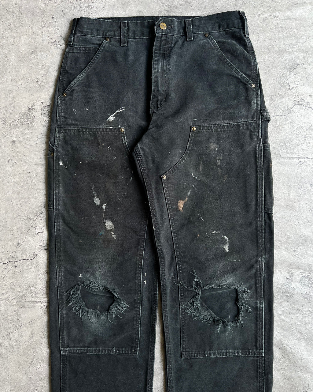 1990S FADED BLACK DISTRESSED CARHARTT DOUBLE KNEE PANTS (31X34)