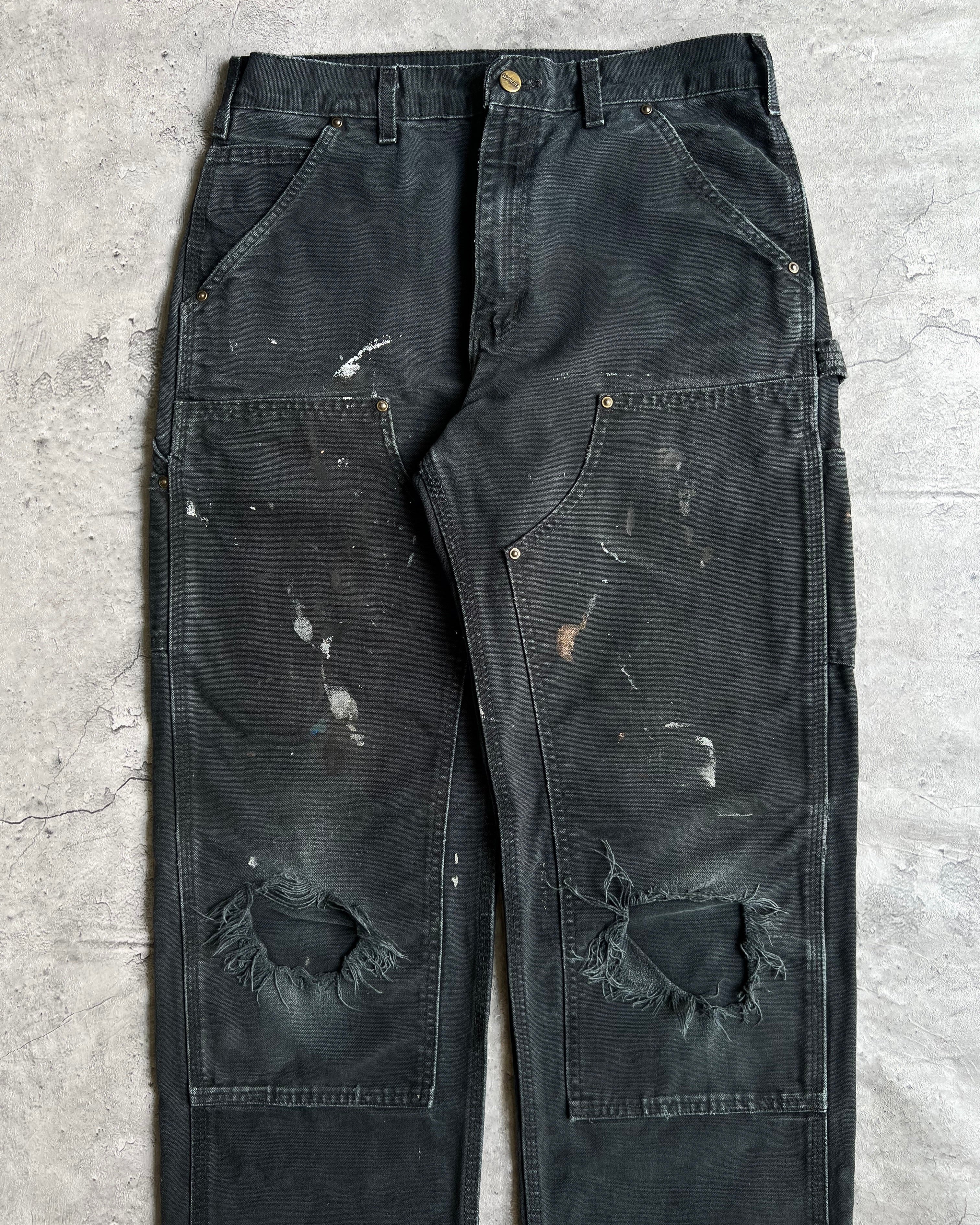 1990S FADED BLACK DISTRESSED CARHARTT DOUBLE KNEE PANTS (31X34)