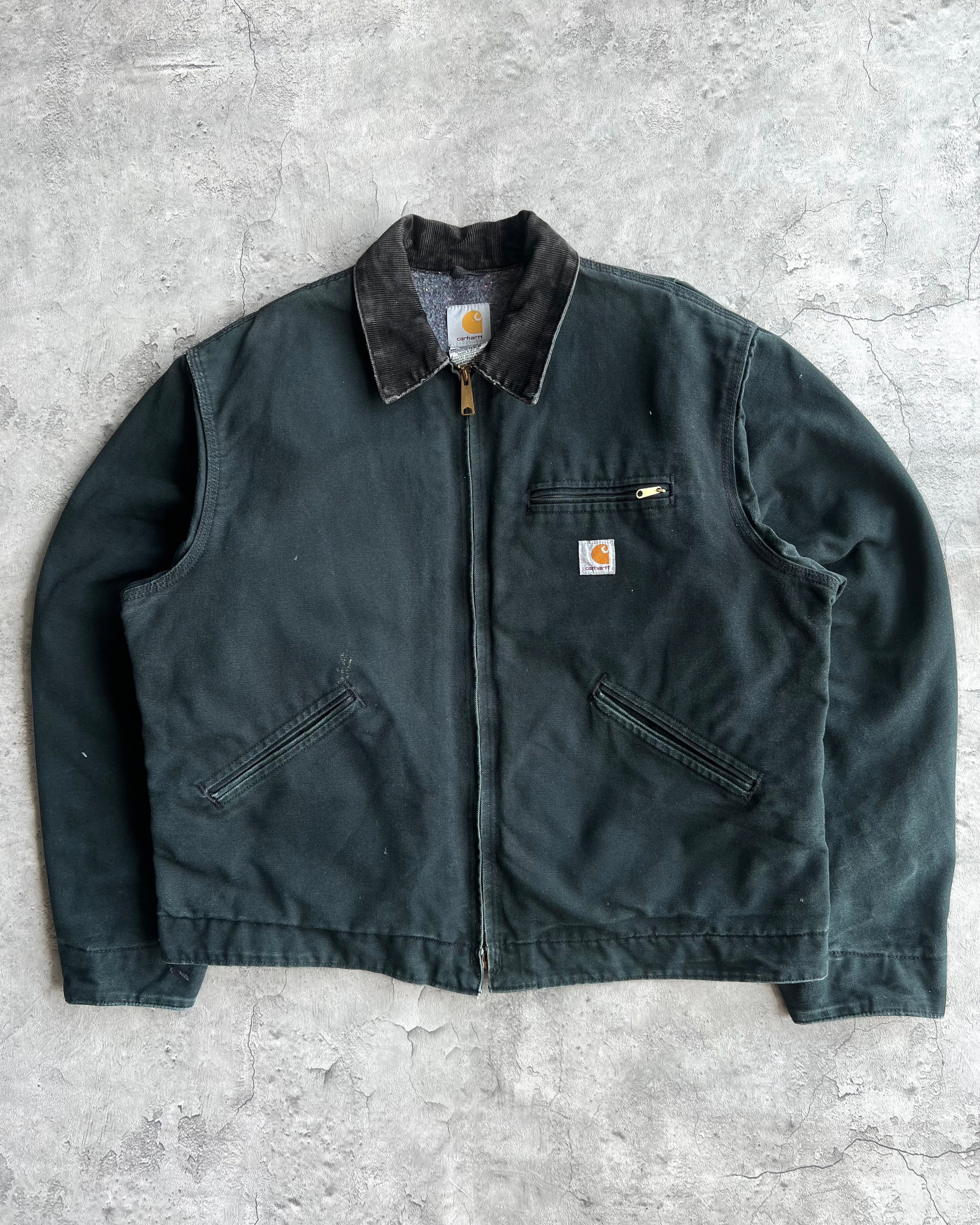 1990S BLACK/MOSS GREEN CARHARTT DETROIT WORK JACKET (L/XL)