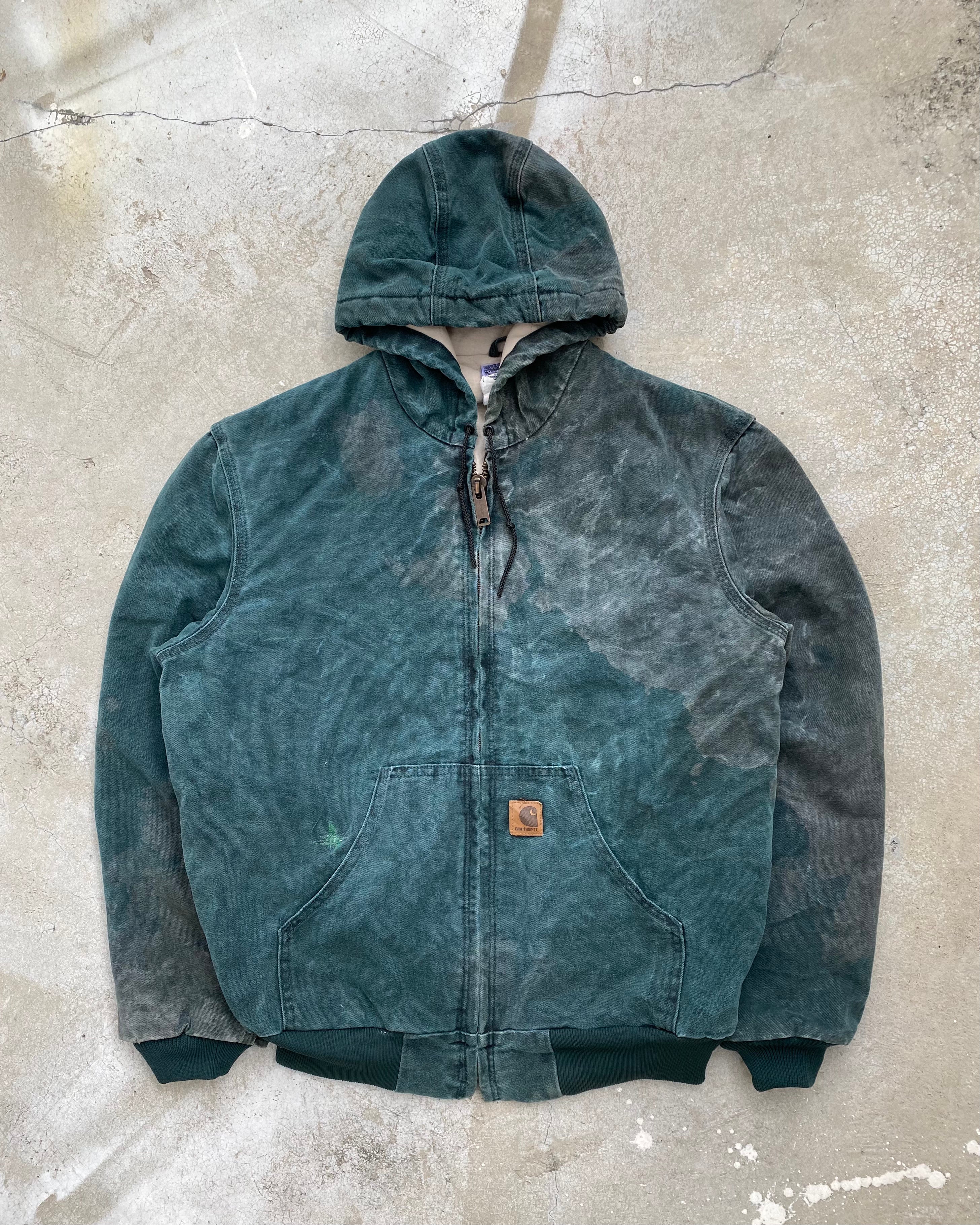 1990S EMERALD GREEN CARHARTT HOODED JACKET (M)