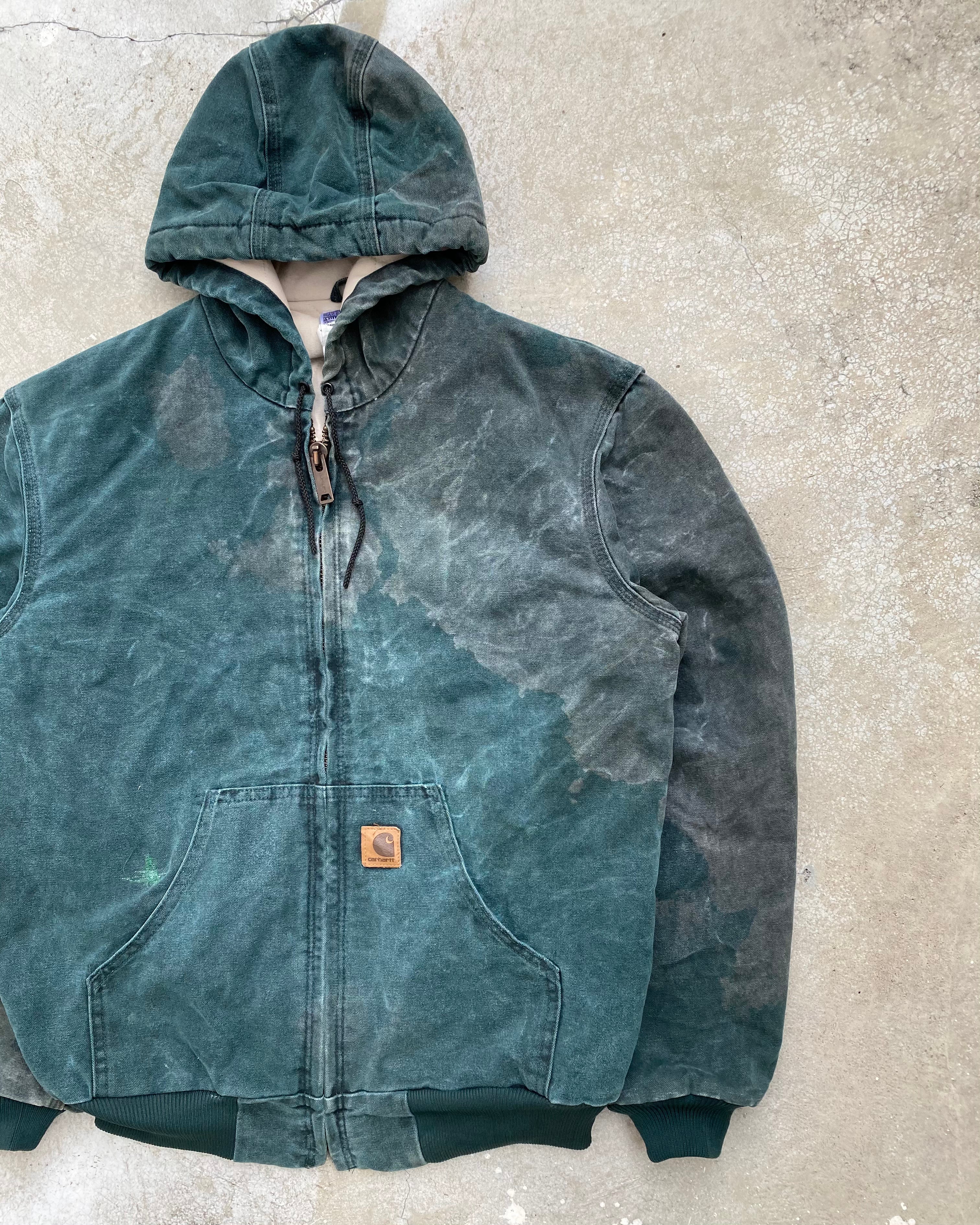 1990S EMERALD GREEN CARHARTT HOODED JACKET (M)