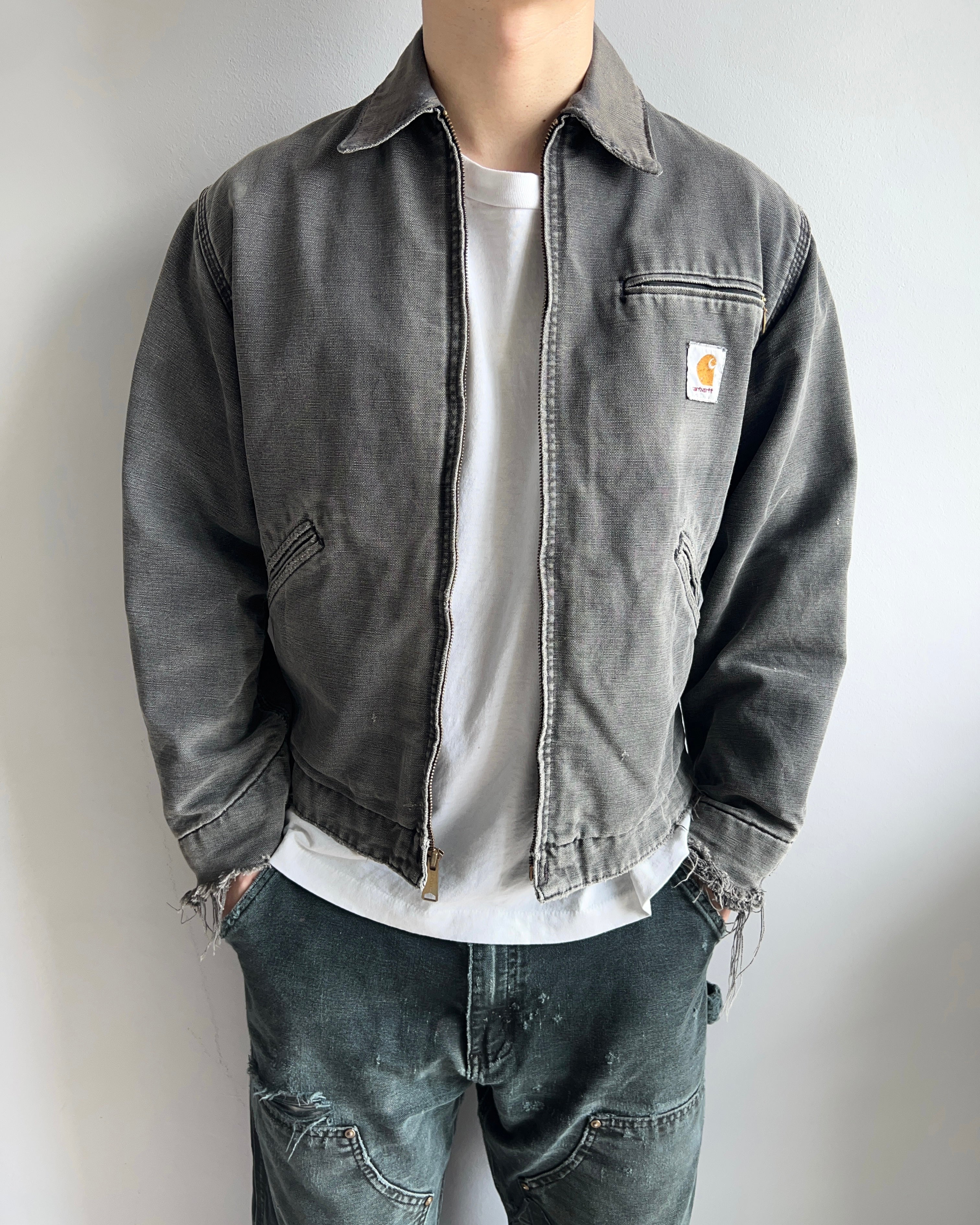 1990S FADED GREY CARHARTT DETROIT WORK JACKET (M)