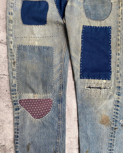 1960S FADED WASHED LEVI’S BIG E 505 PATCHED JEANS (31X30)