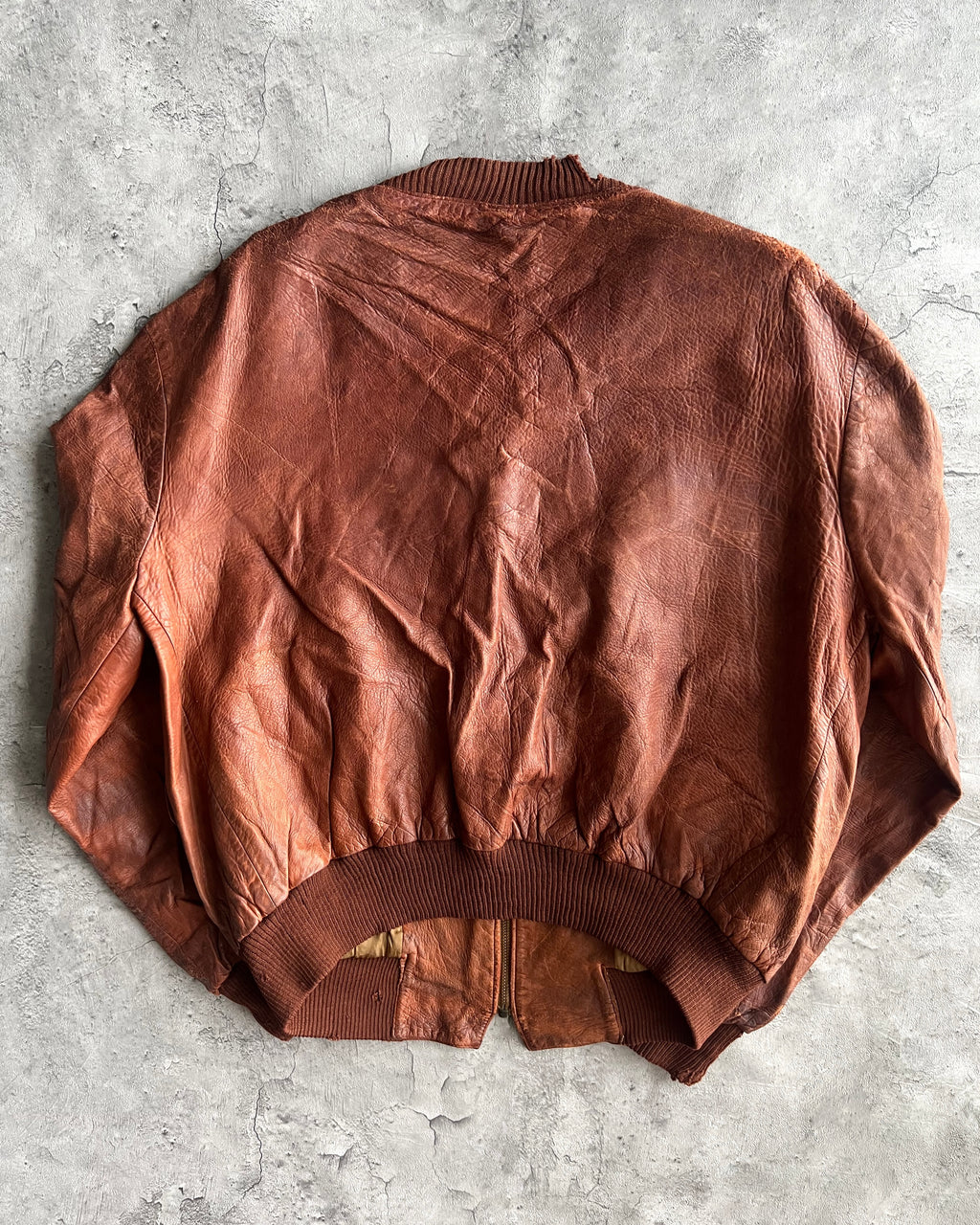 1970S FADED BROWN/MAROON LEATHER BOMBER JACKET (M/L)