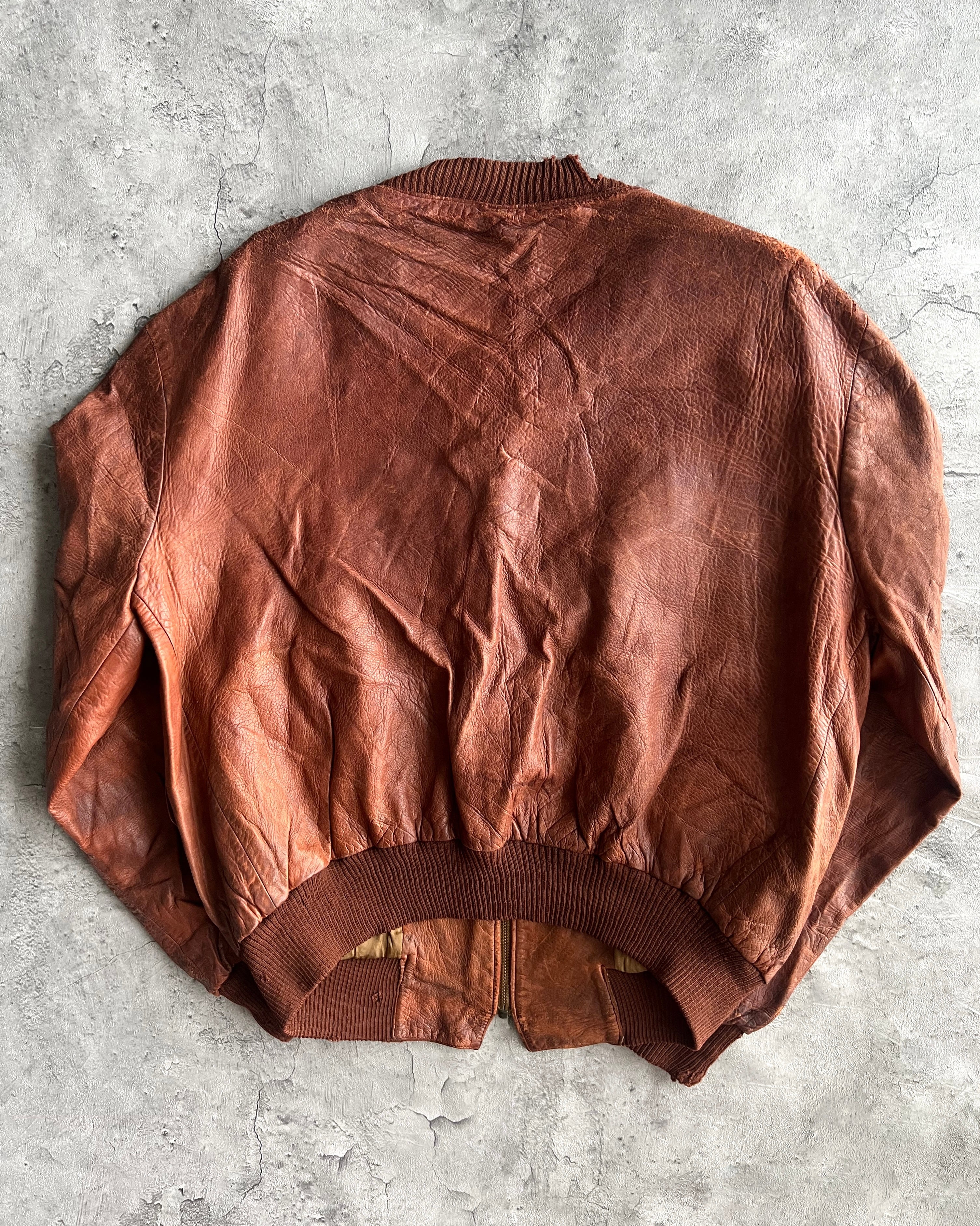 1970S FADED BROWN/MAROON LEATHER BOMBER JACKET (M/L)