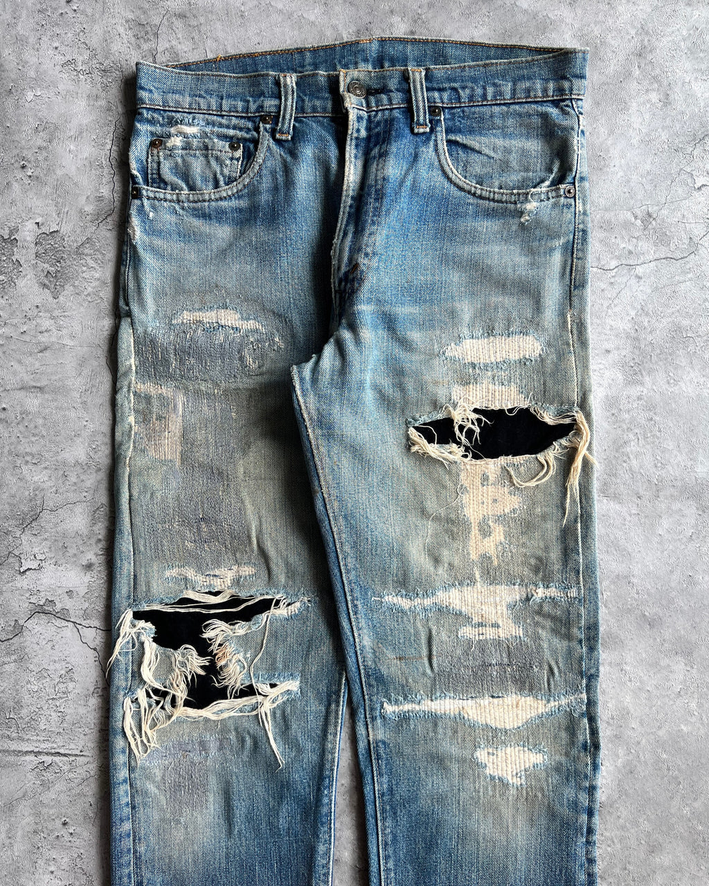 1970S FADED WASHED LEVI'S 505 REPAIRED JEANS (31X31)