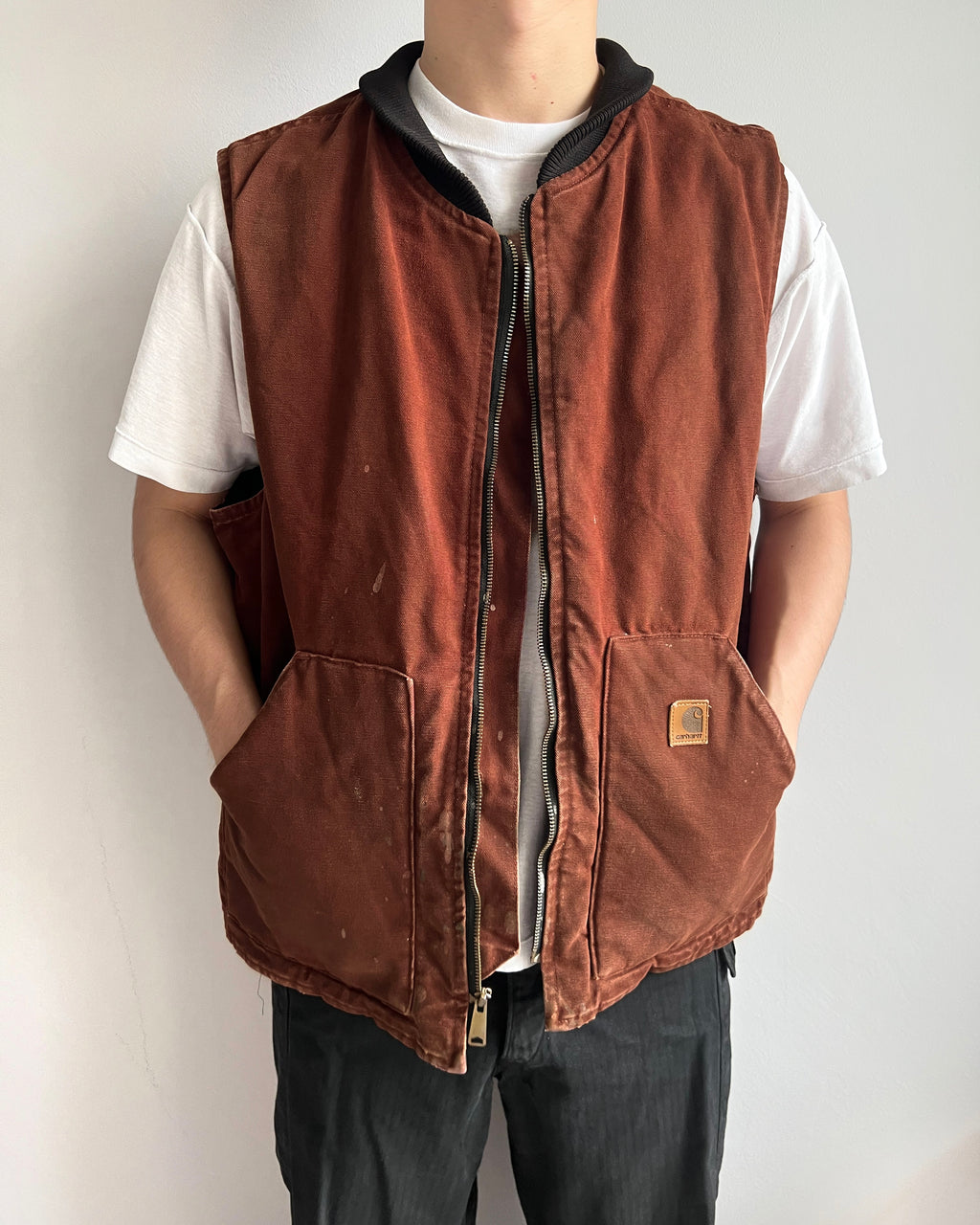 1990S MAROON BROWN CARHARTT WORK VEST (XL)