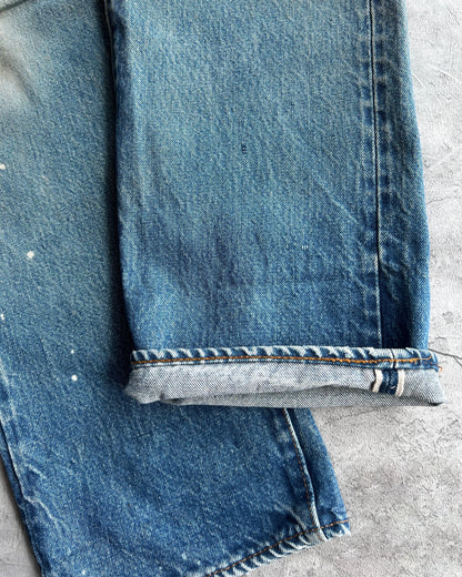 1980S FADED WASHED LEVI'S 501 REDLINE SELVEGDE REPAIRED JEANS (34X32)