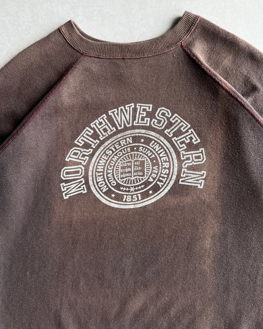 1960S SUN FADED 'NORTH WESTERN UNIVERSITY' SHORT SLEEVES RAGLAN SWEATSHIRT (L)