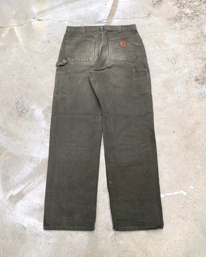 1990S SUN FADED OLIVE CARHARTT DOUBLE KNEE PANTS (33X34)