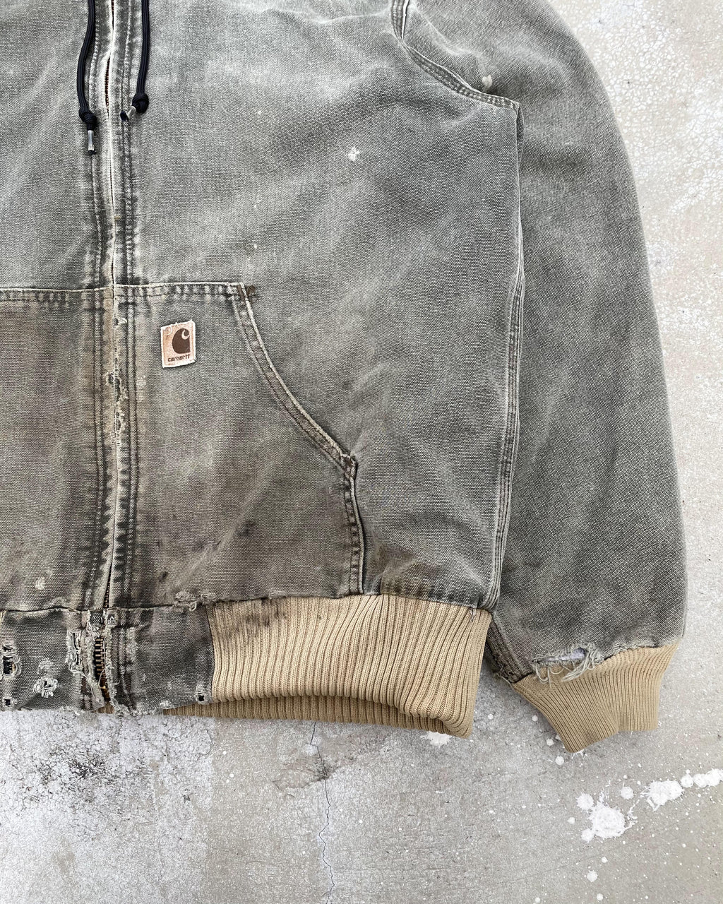 1990S SUN FADED GREY CARHARTT HOODED JACKET (M)