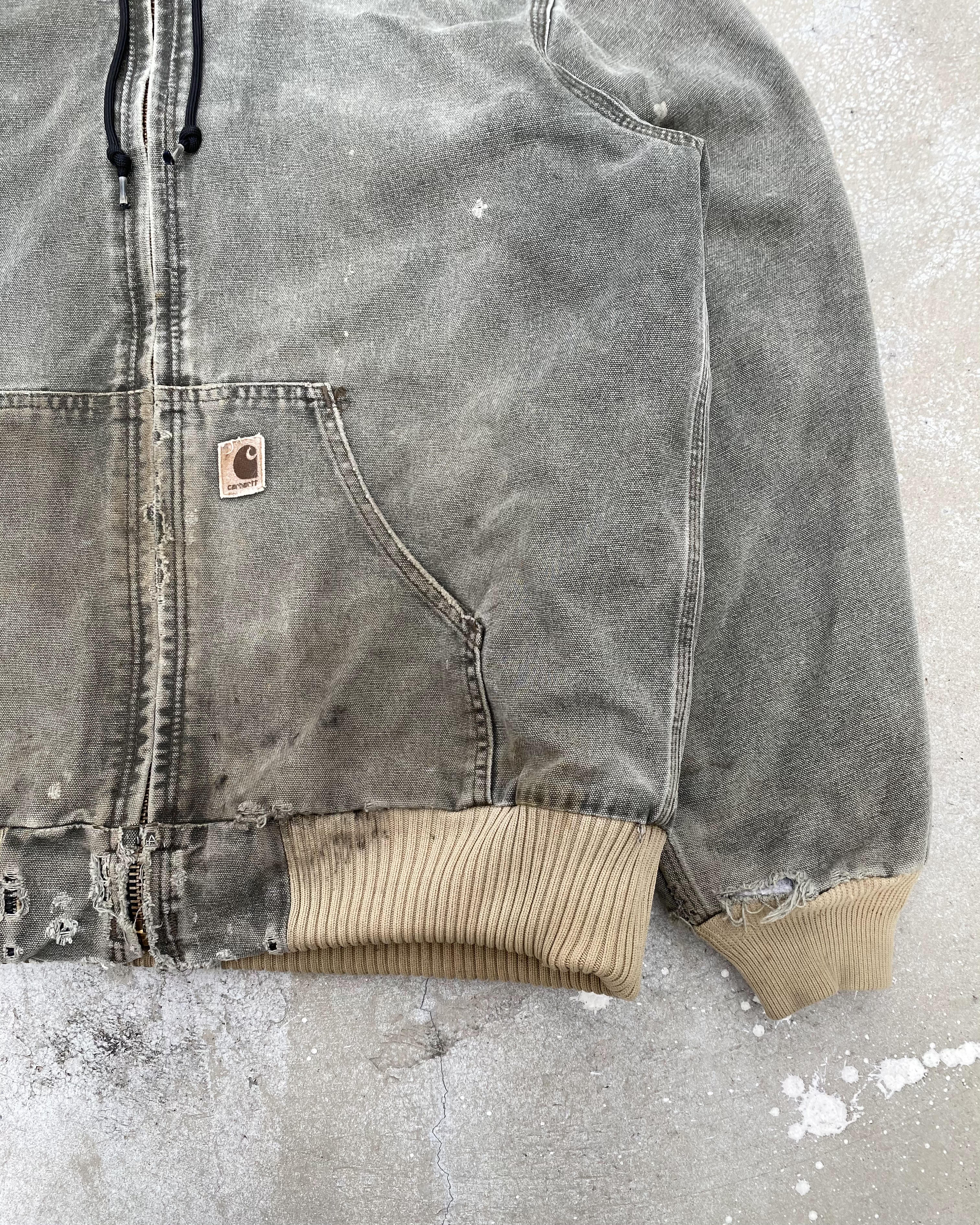 1990S SUN FADED GREY CARHARTT HOODED JACKET (M)