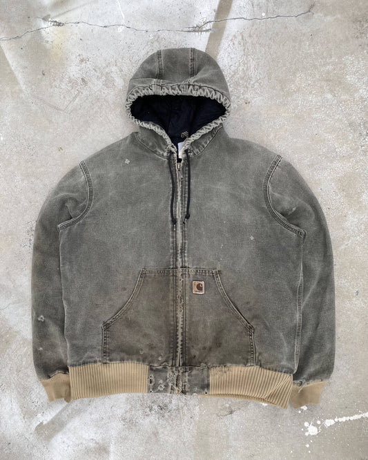 1990S SUN FADED GREY CARHARTT HOODED JACKET (M)