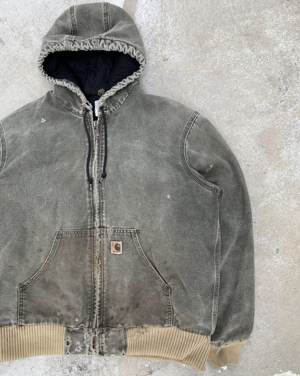 1990S SUN FADED GREY CARHARTT HOODED JACKET (M)
