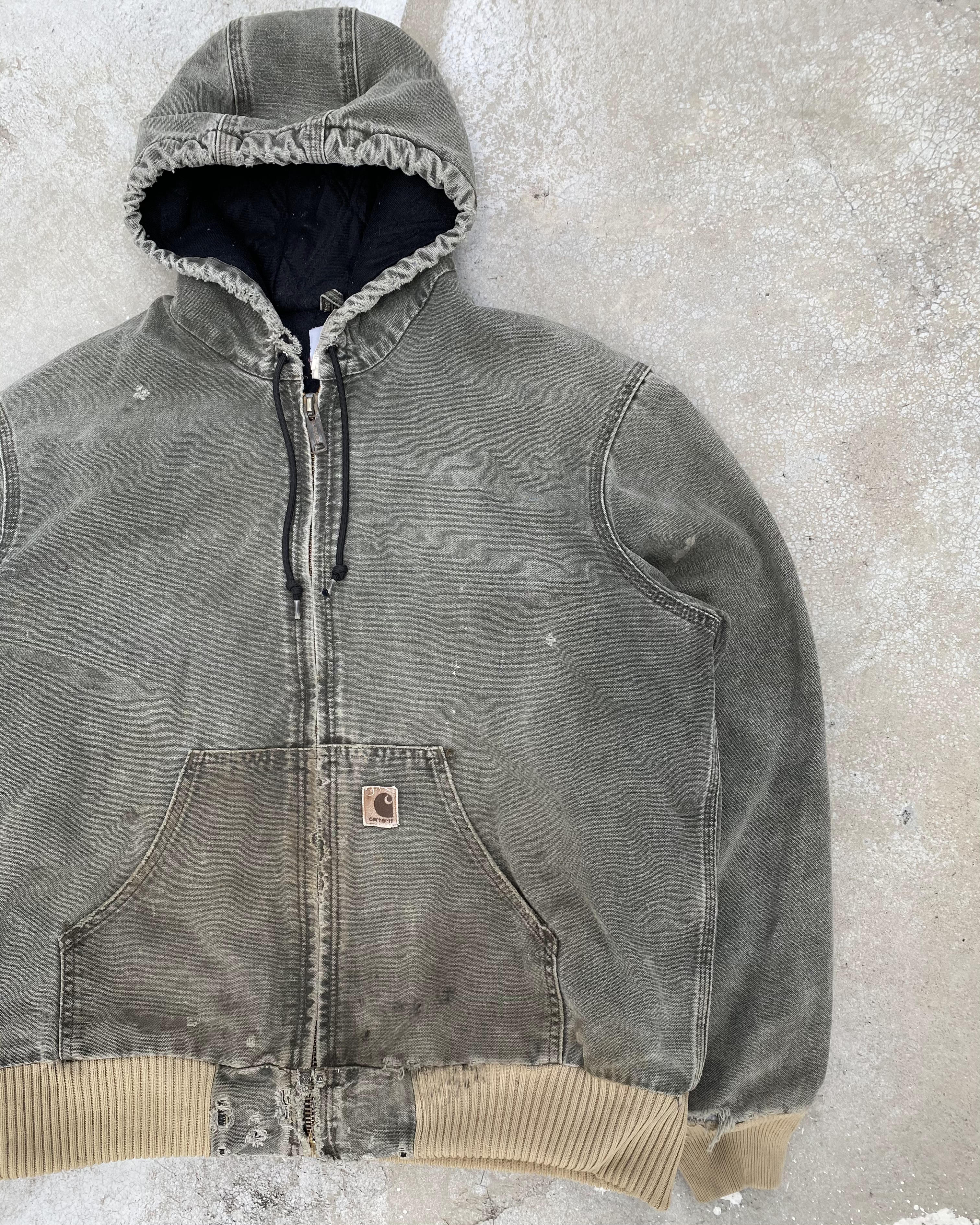 1990S SUN FADED GREY CARHARTT HOODED JACKET (M)