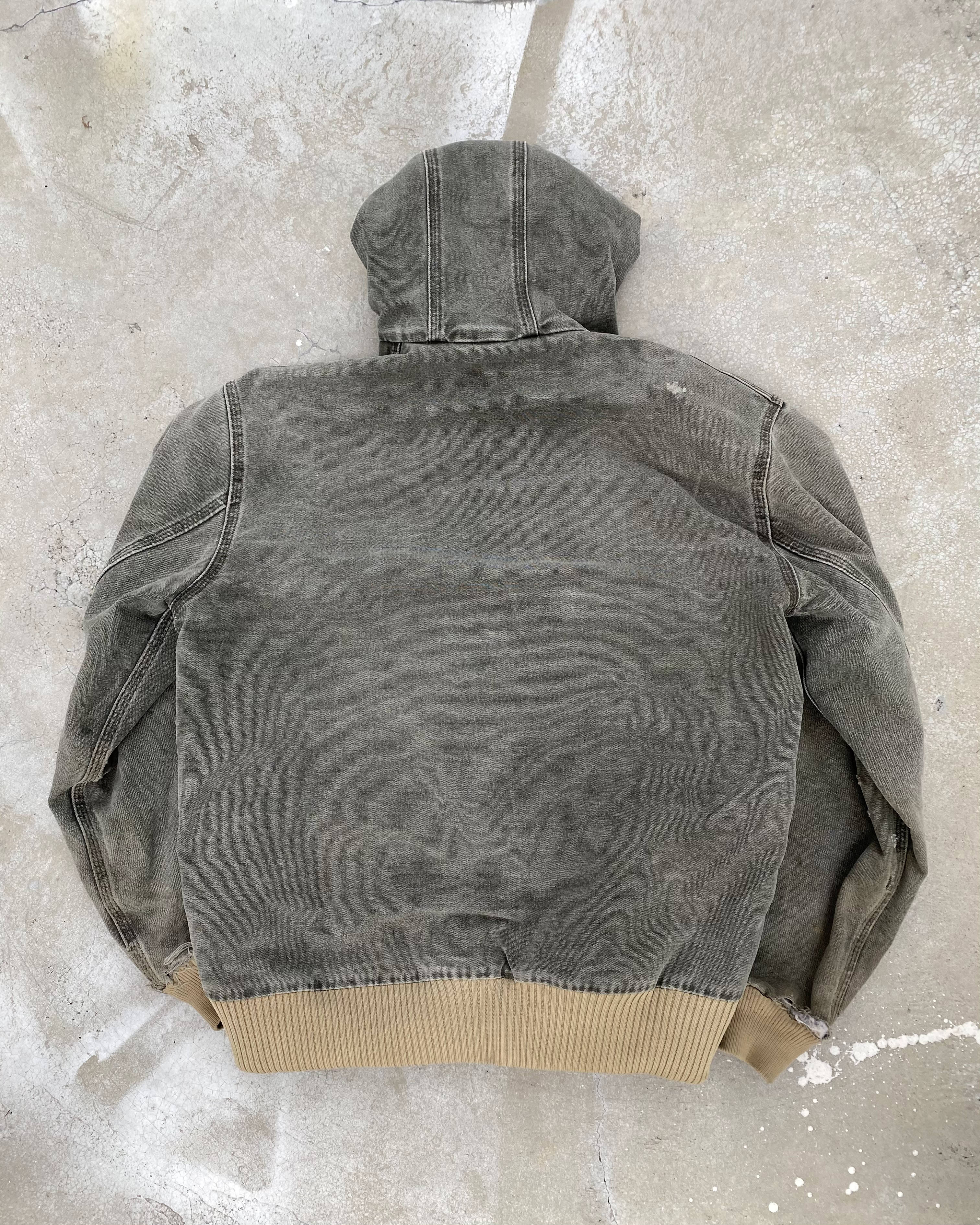 1990S SUN FADED GREY CARHARTT HOODED JACKET (M)