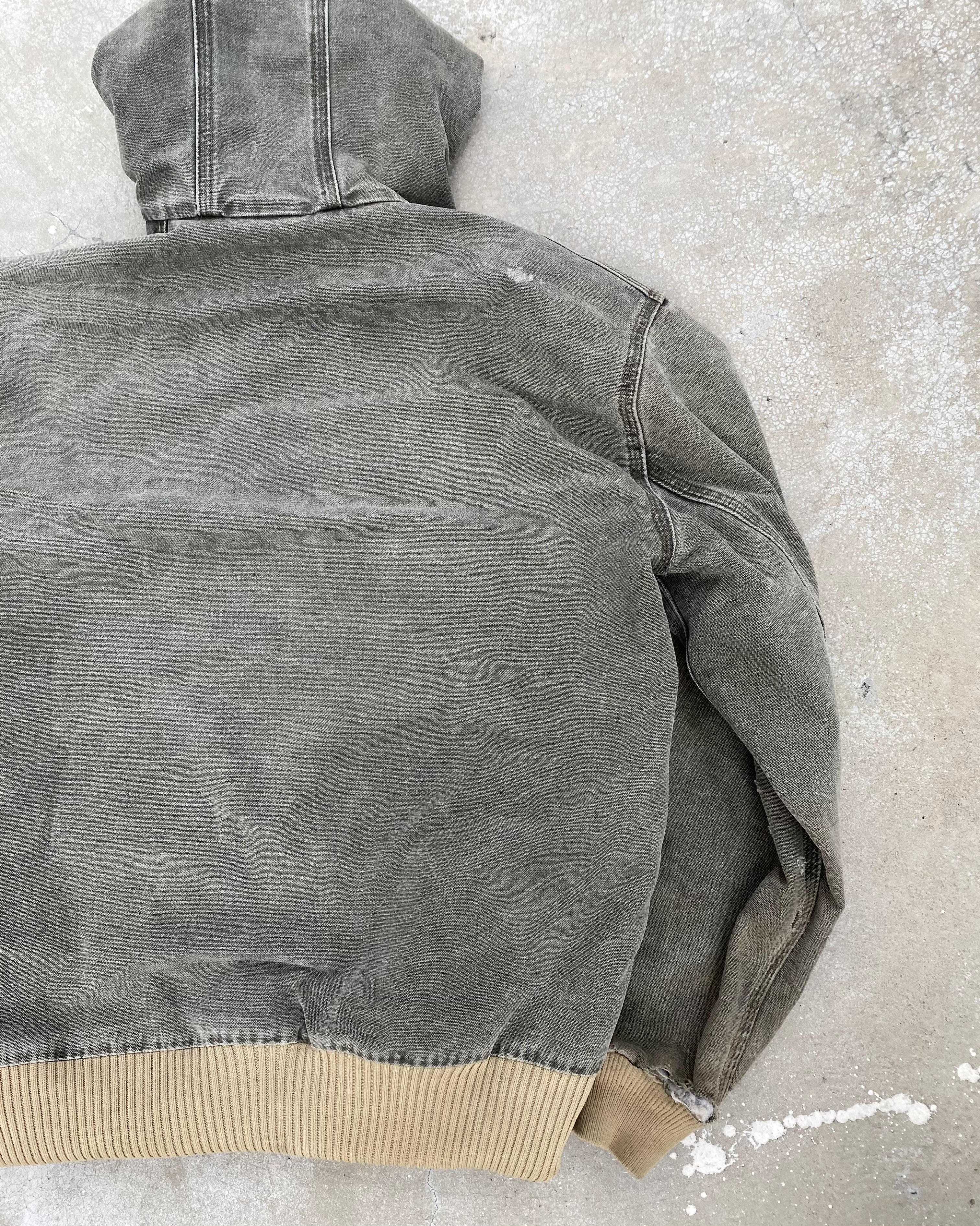 1990S SUN FADED GREY CARHARTT HOODED JACKET (M)