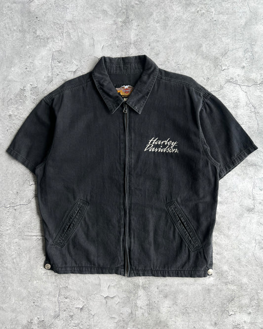 2000S FADED BLACK HARLEY DAVIDSON ZIP-UP WORK SHIRT (L)