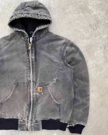 1990S SUN FADED BLACK CARHARTT HOODED WORK JACKET (S)