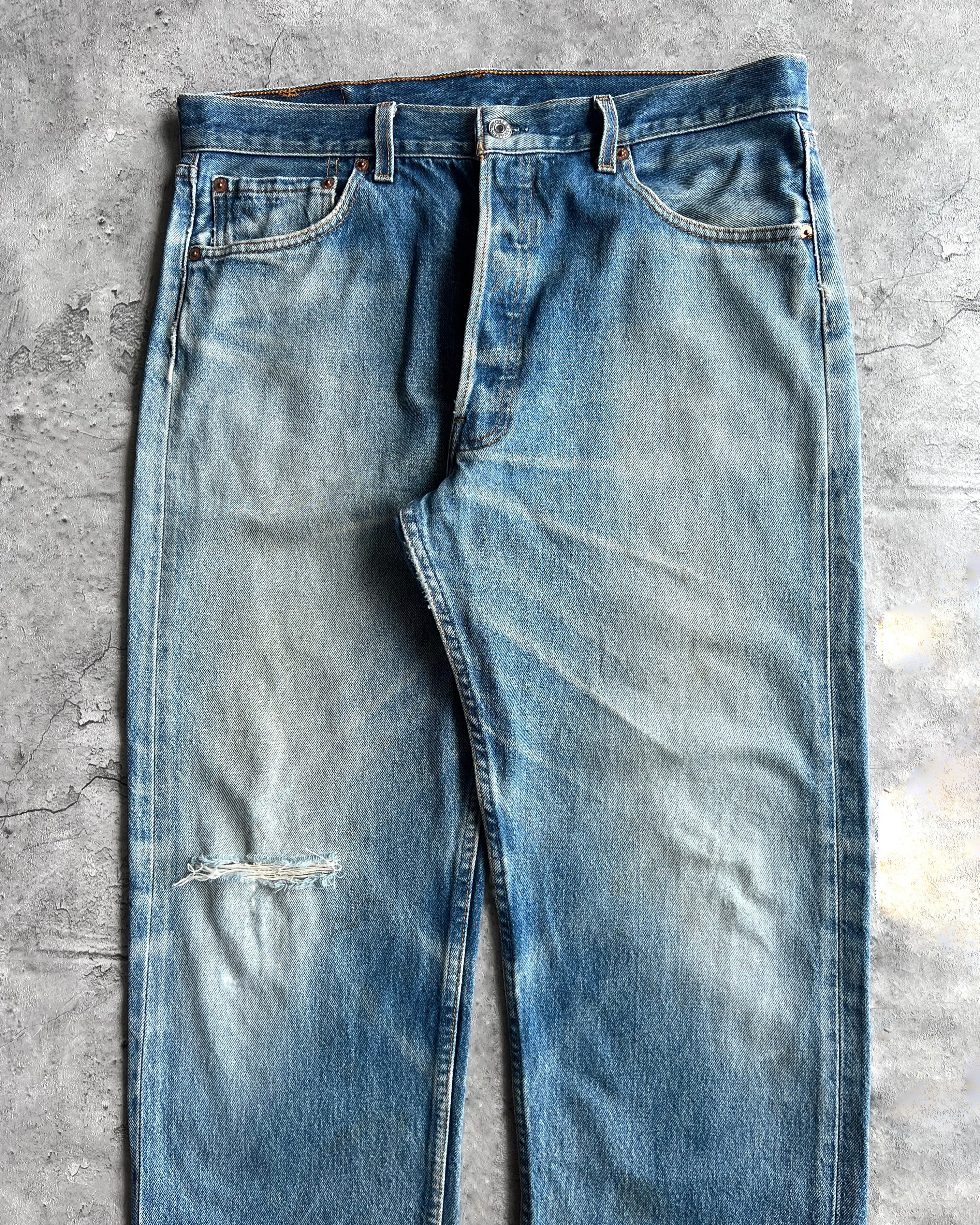 1990S FADED WASHED LEVI'S 501 DISTRESSED JEANS (36X36)