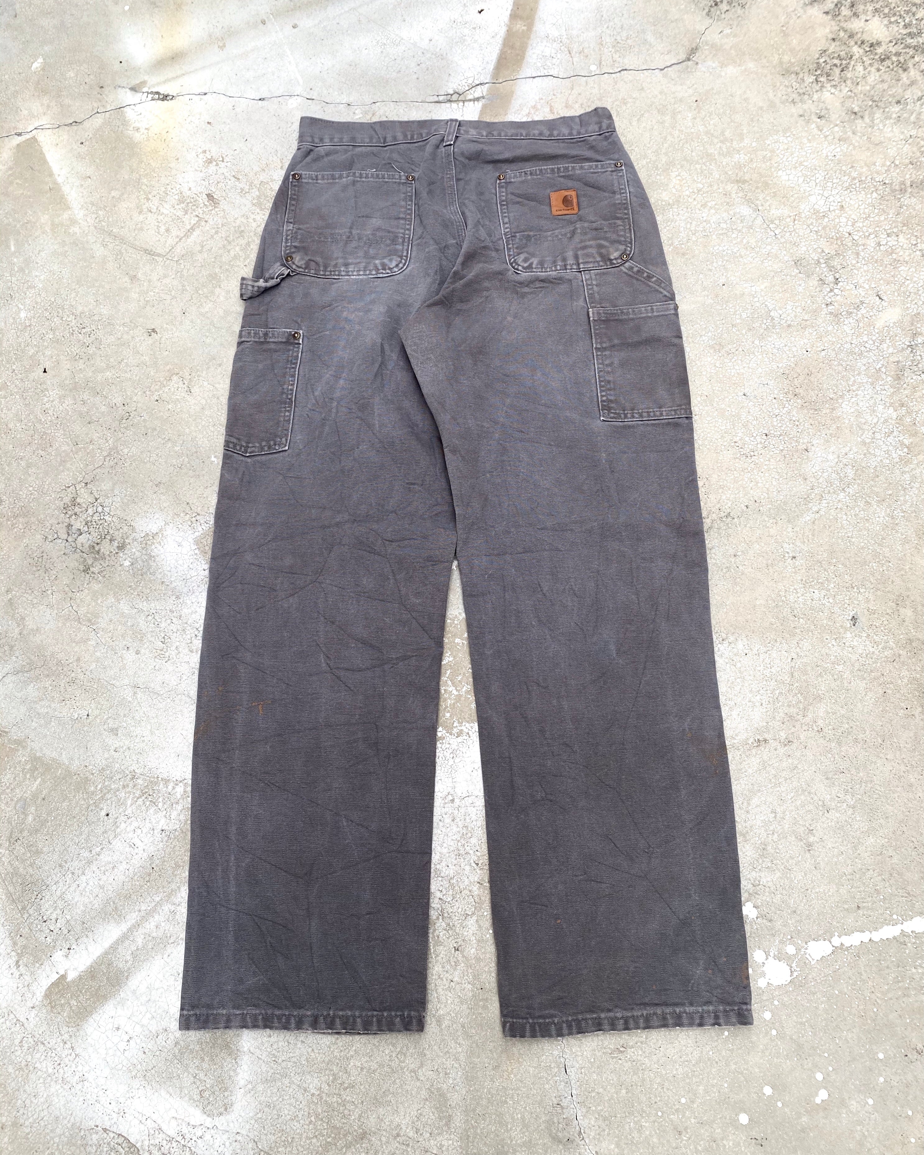 1990S FADED DARK GREY CARHARTT DOUBLE KNEE PANTS (30X32)