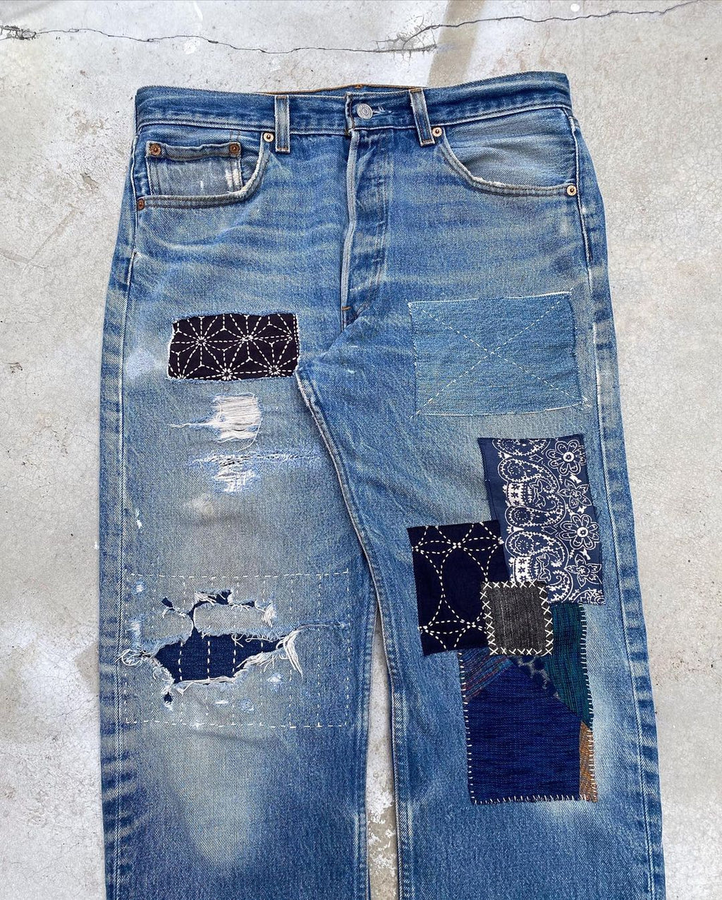 1990s Levi’s 501 Sashiko Patchwork Jeans