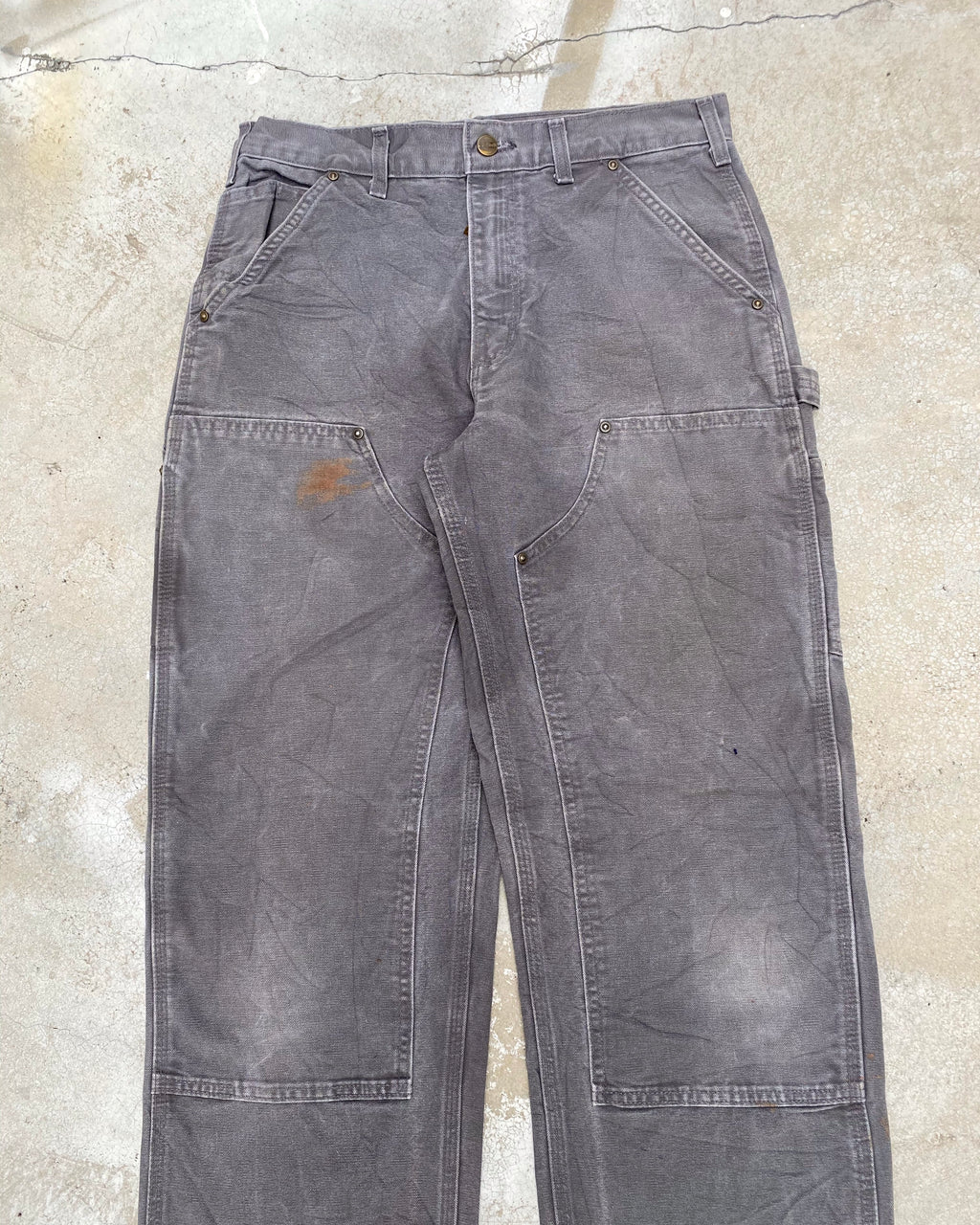 1990S FADED DARK GREY CARHARTT DOUBLE KNEE PANTS (30X32)