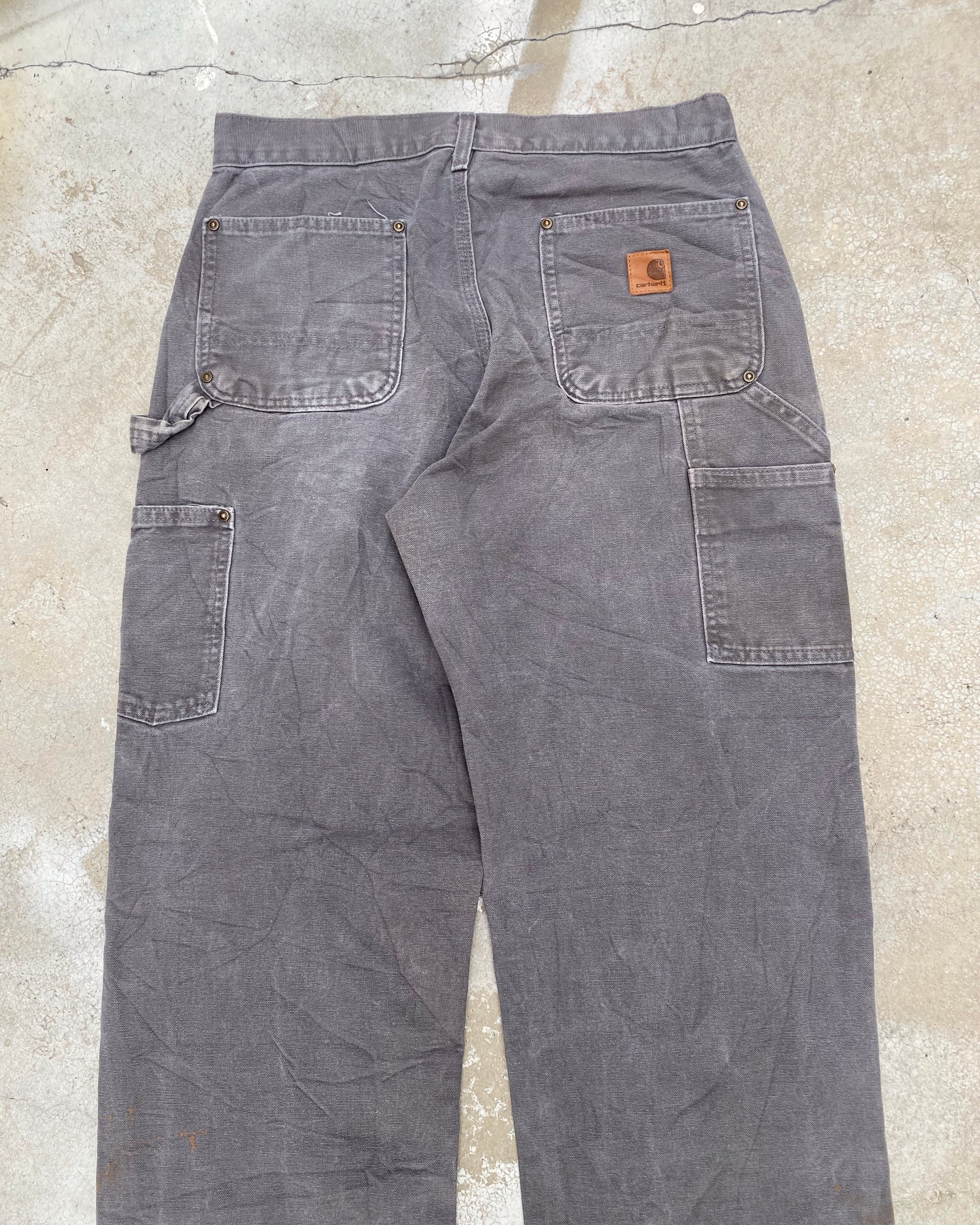 1990S FADED DARK GREY CARHARTT DOUBLE KNEE PANTS (30X32)