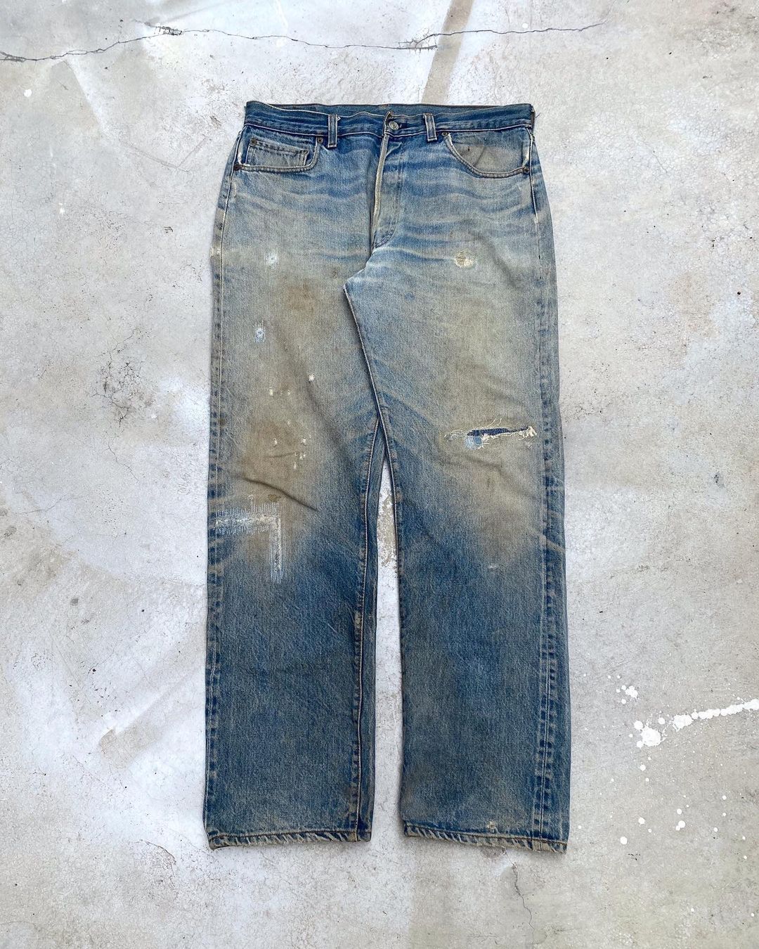 1980s Mud Washed Levi’s 501 Selvedge Repaired Jeans