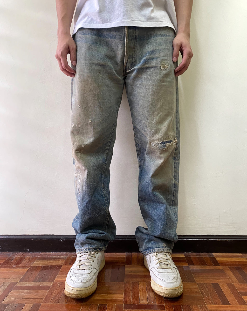 1980s Mud Washed Levi’s 501 Selvedge Repaired Jeans