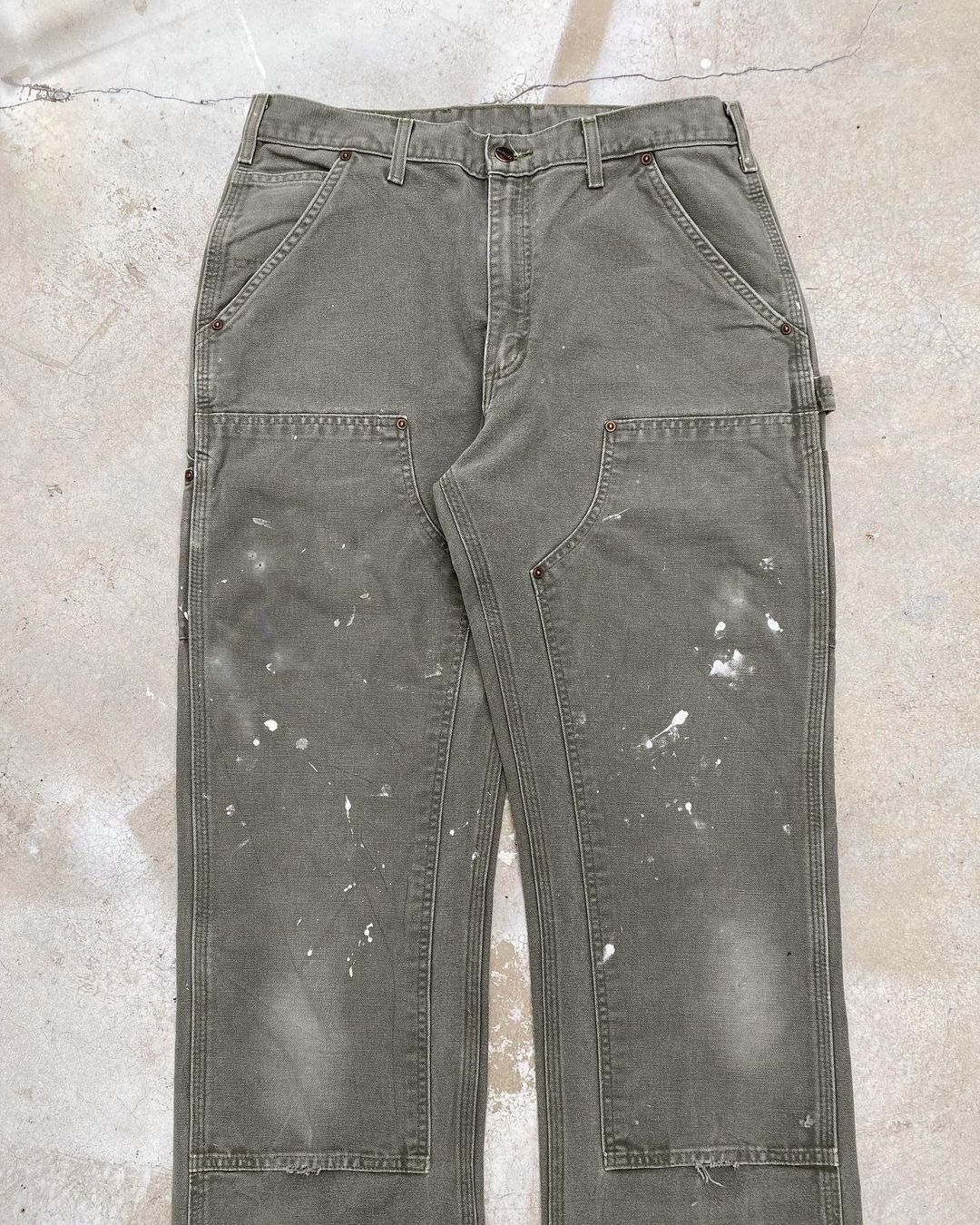 1990s Faded Grey Carhartt Painted Double Knee Pants