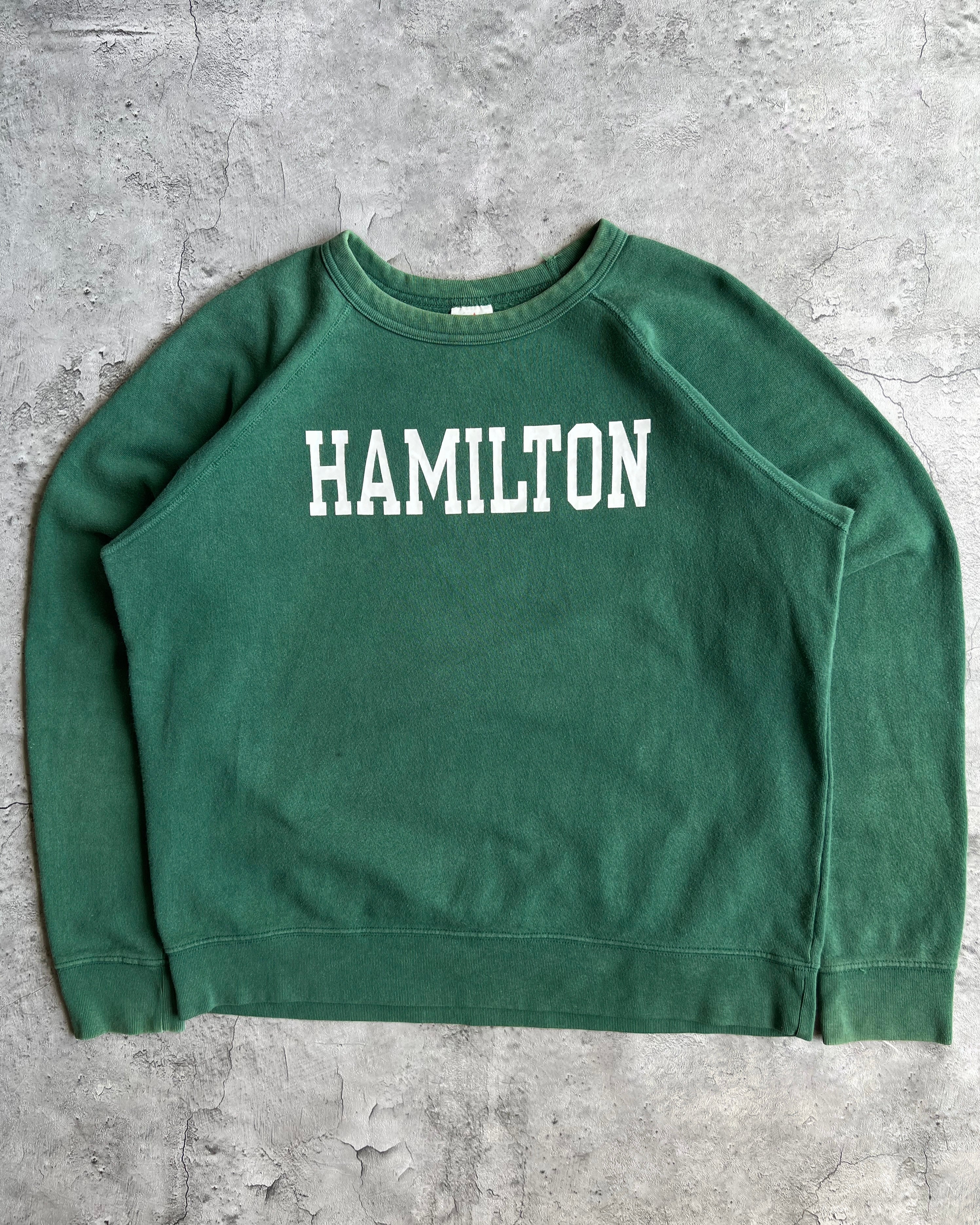 1980S FADED GREEN ' HAMILTON' RAGLAN SWEATSHIRT (L)