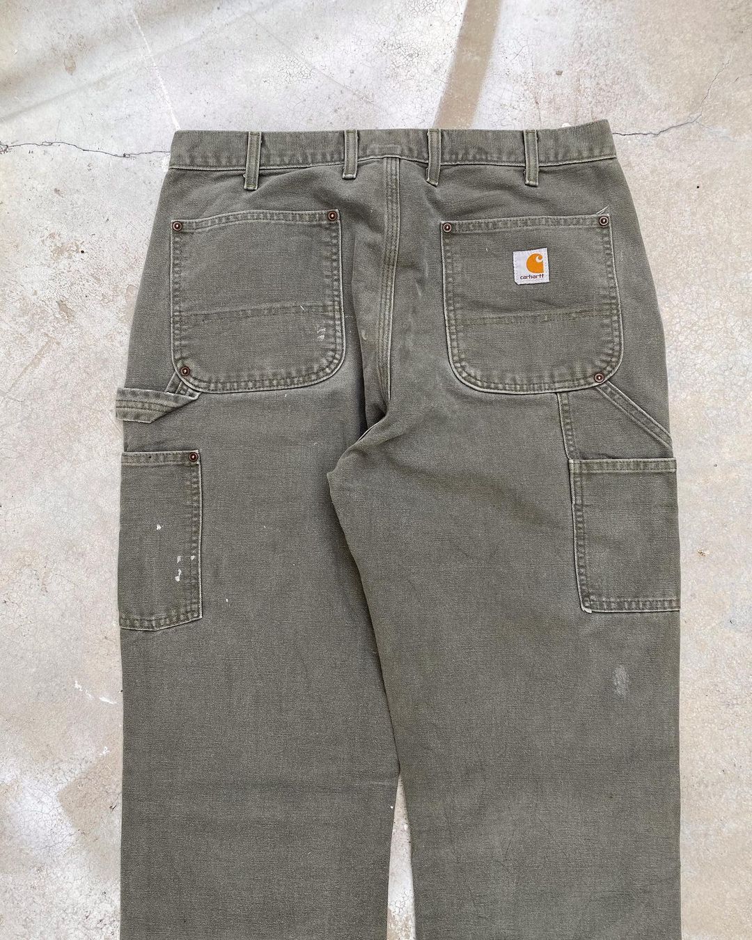 1990s Faded Grey Carhartt Painted Double Knee Pants