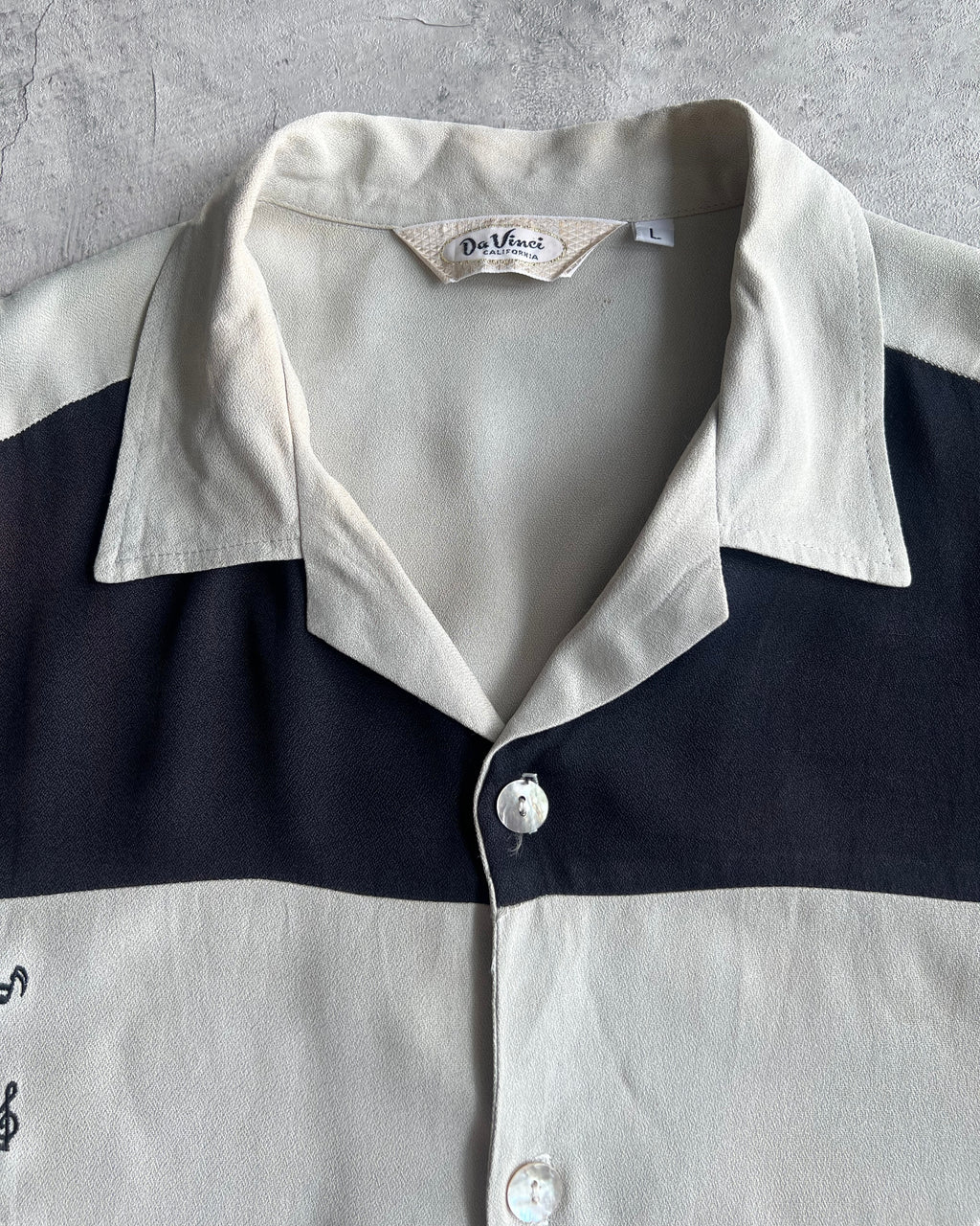 1960S MUSICAL NOTE ROCKABILLY RAYON SHIRT (L)