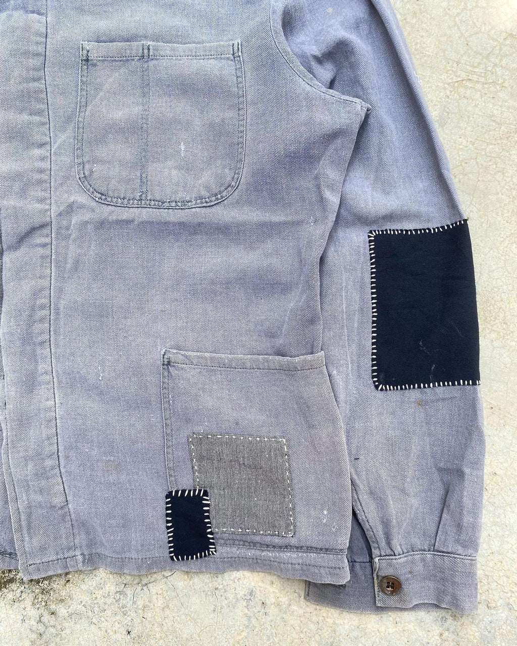 1970S SUN FADED PATCHWORK FRENCH WORKWEAR (S-L)
