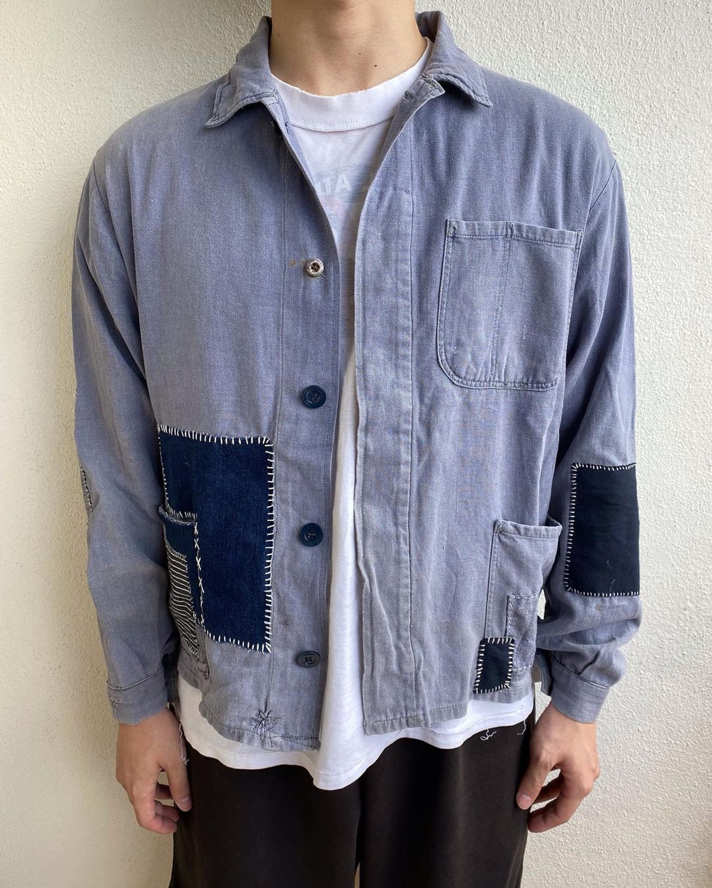 1970S SUN FADED PATCHWORK FRENCH WORKWEAR (S-L)