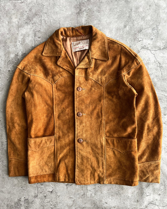 1960S RANCHER BY SCHOTT OPEN COLLAR SUEDE JACKET (L)