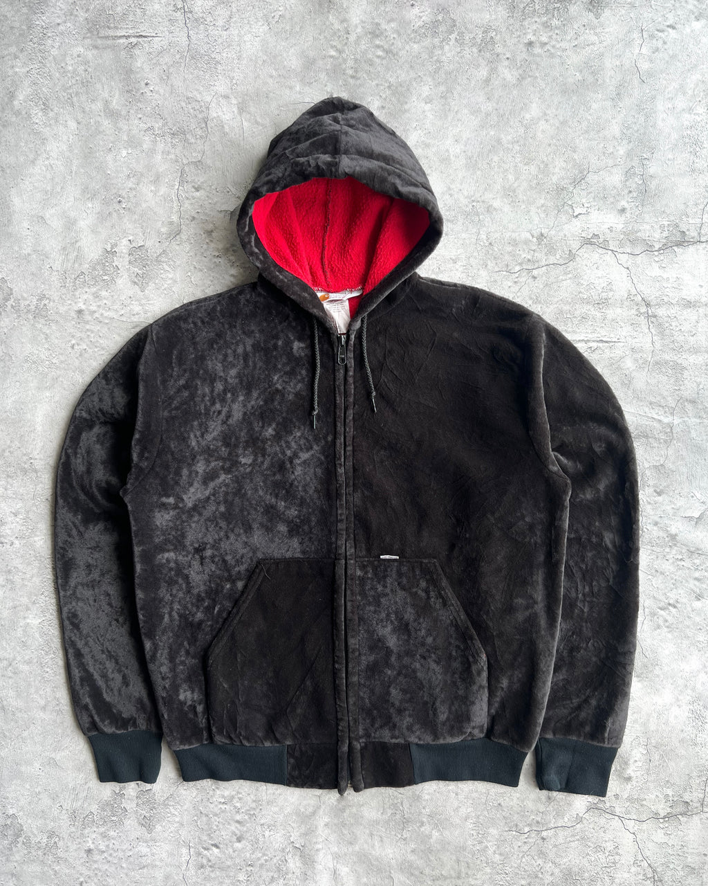 1990S BLACK CARHARTT VELOUR ZIP-UP HOODED SWEATSHIRT (L)