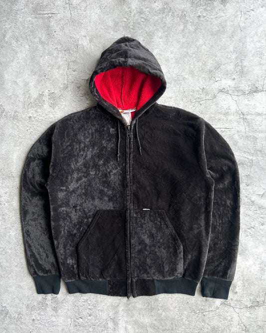 1990S BLACK CARHARTT VELOUR ZIP-UP HOODED SWEATSHIRT (L)