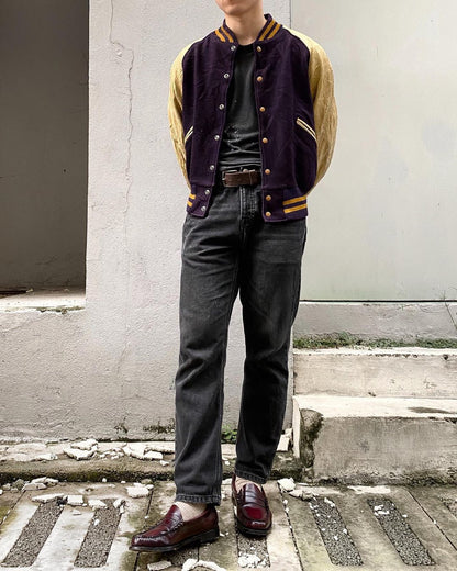 1950S RAGLAN LEATHER SLEEVES VARSITY JACKET (L)