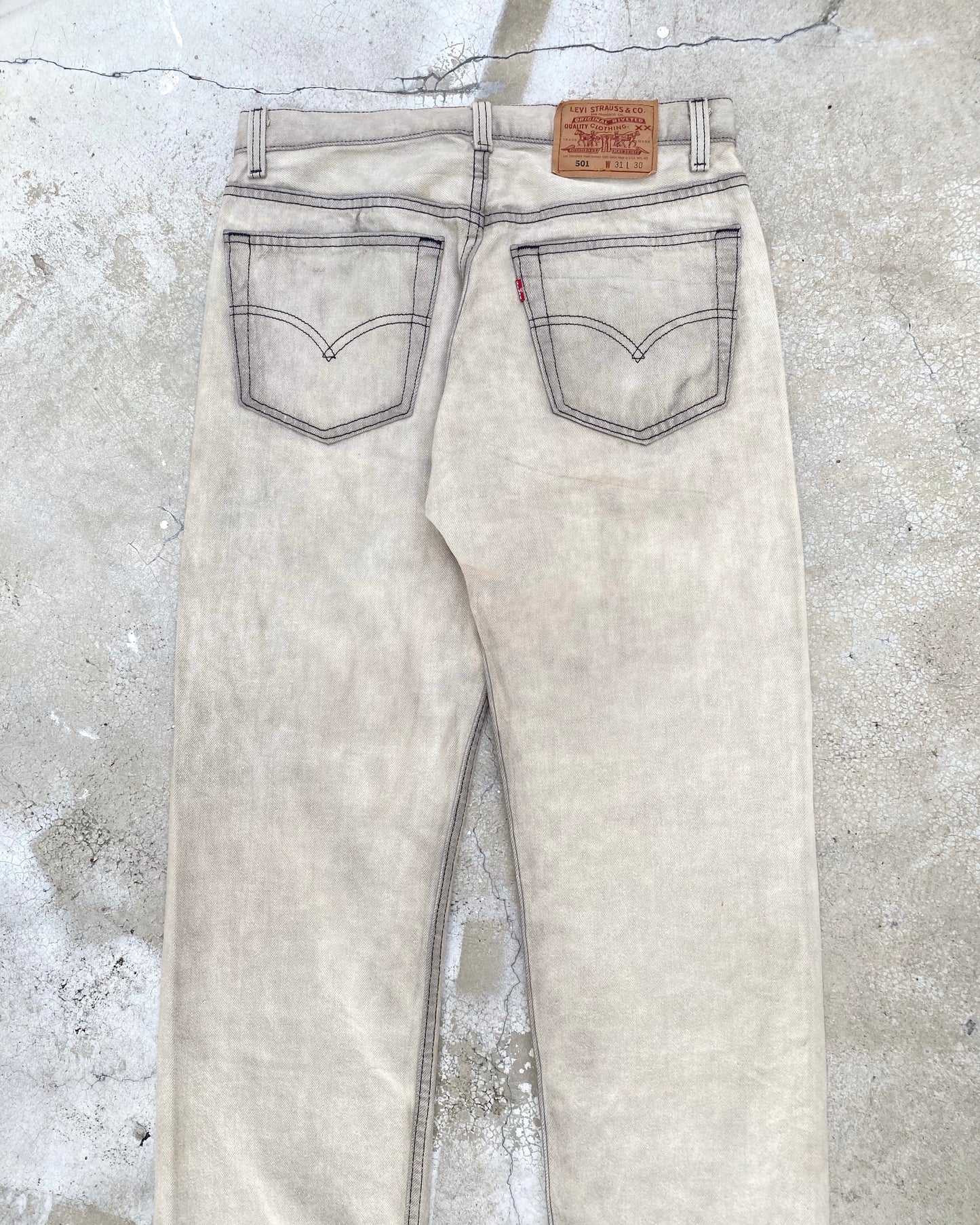 1980S BLEACHED GREY LEVI'S 501 RELEASED HEM JEANS (31X30)