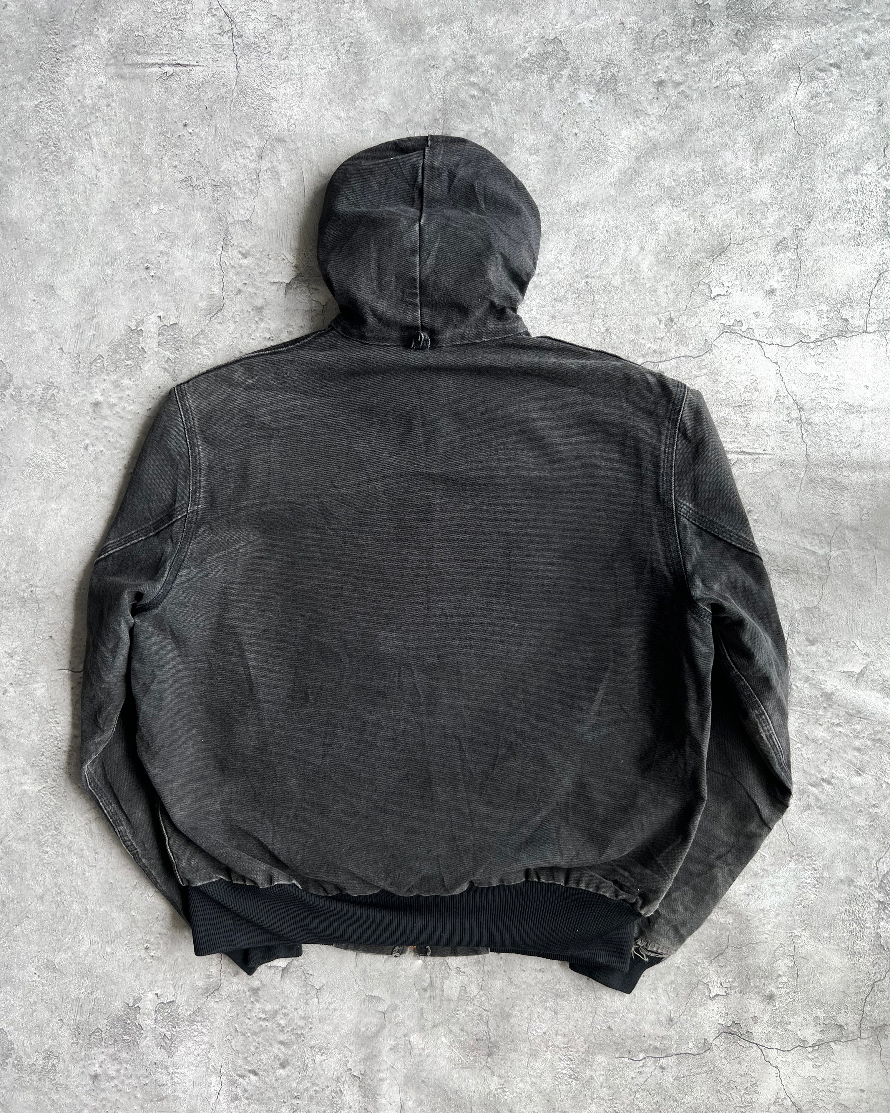 1990S FADED BLACK CARHARTT HOODED JACKET (L)