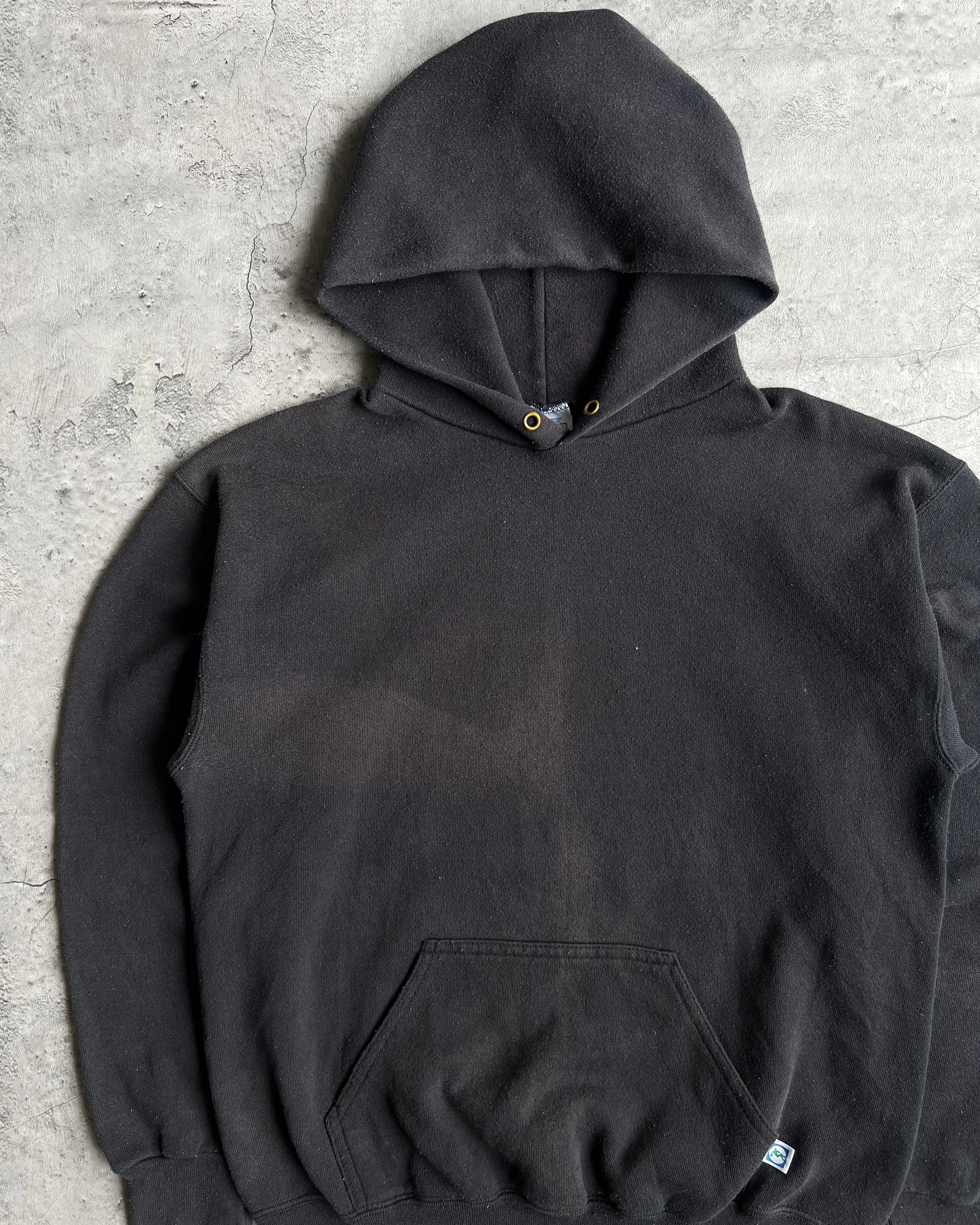 1990S SUN FADED BLACK DISCUS ATHLETIC BLANK HOODIE (M/L)